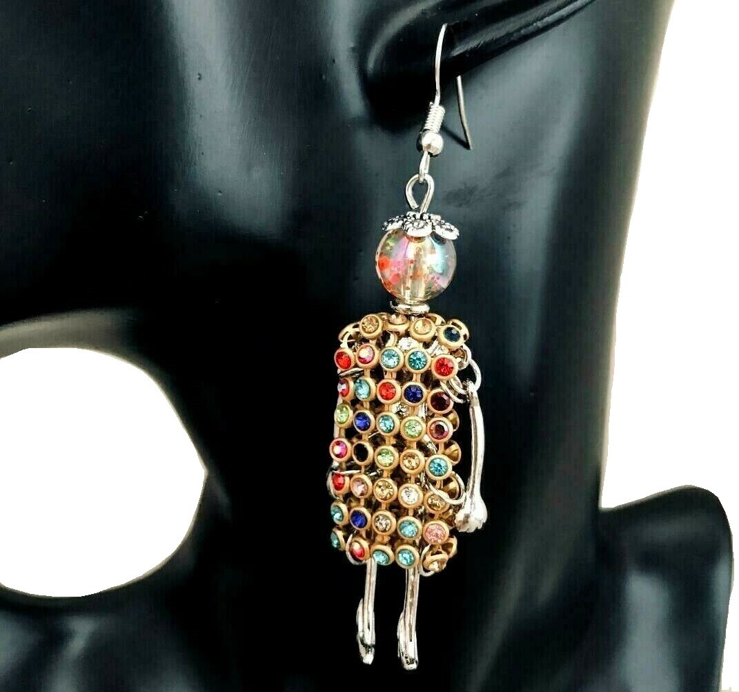 US Seller Betsey Johnson Crystal Doll Gold Dangle Earrings Fashion Jewelry