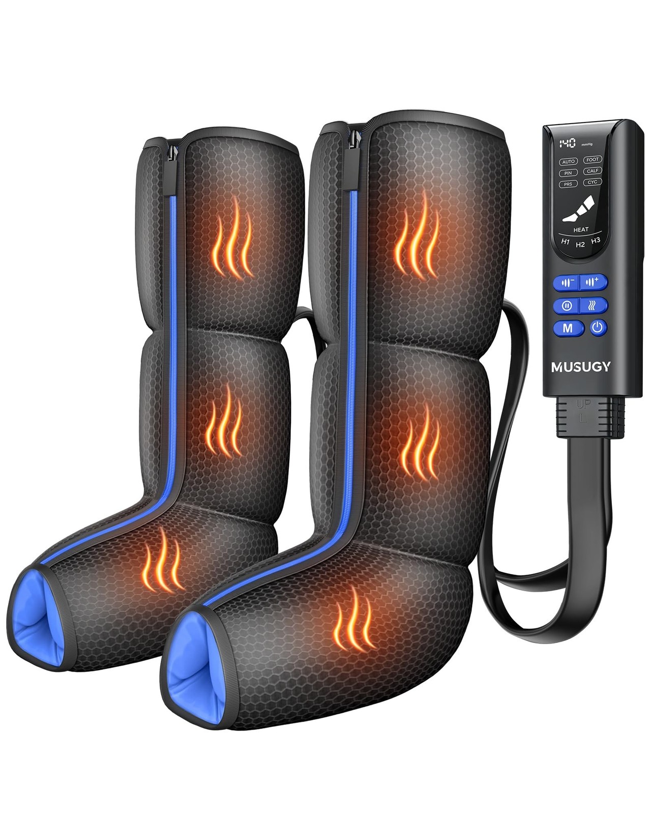 Air Compression Leg Massager with Heat : MUSUGY Sequential Foot and Calf Mass...