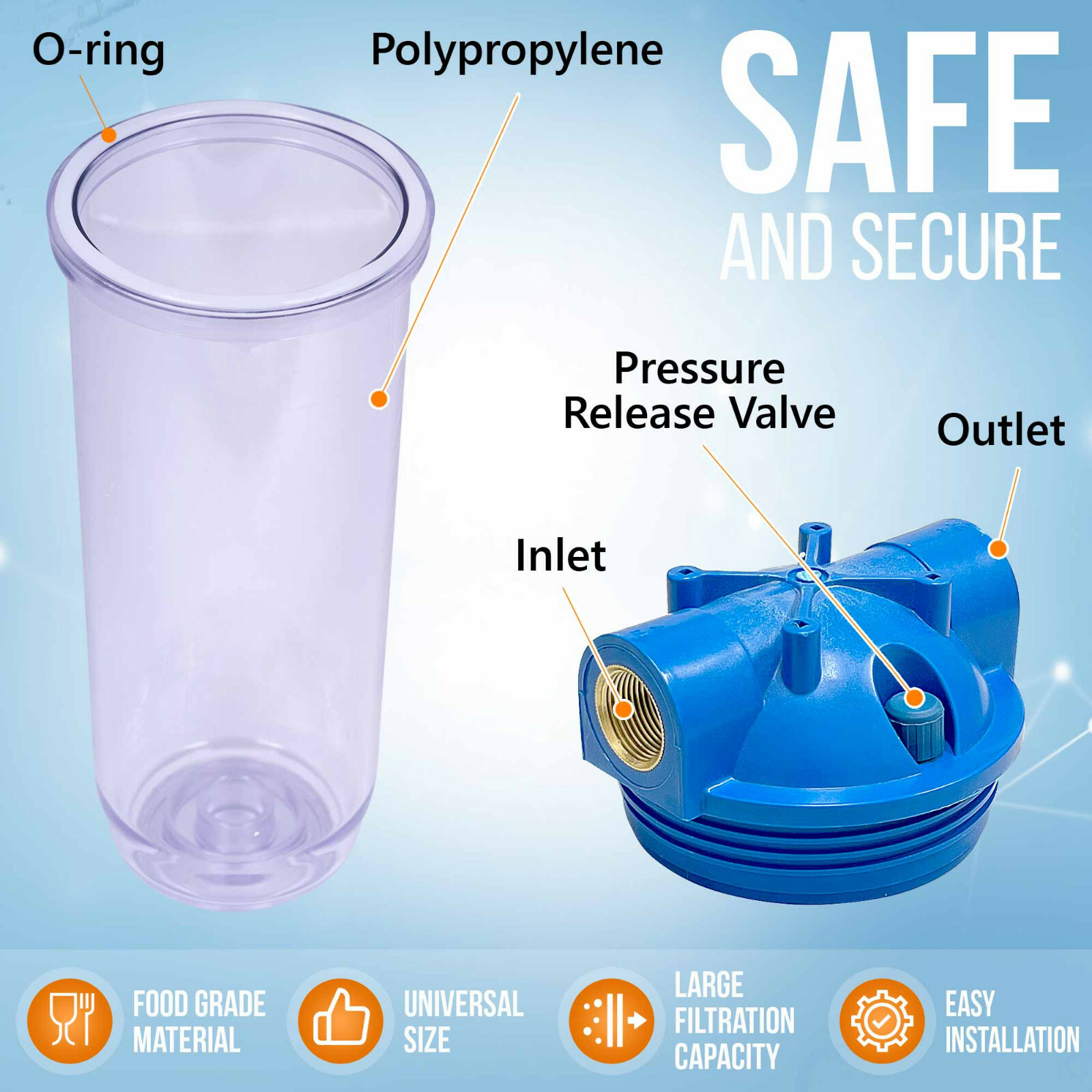 10" Clear Standard Whole House Water Filter System 4 Sediment 10 Micron Filters