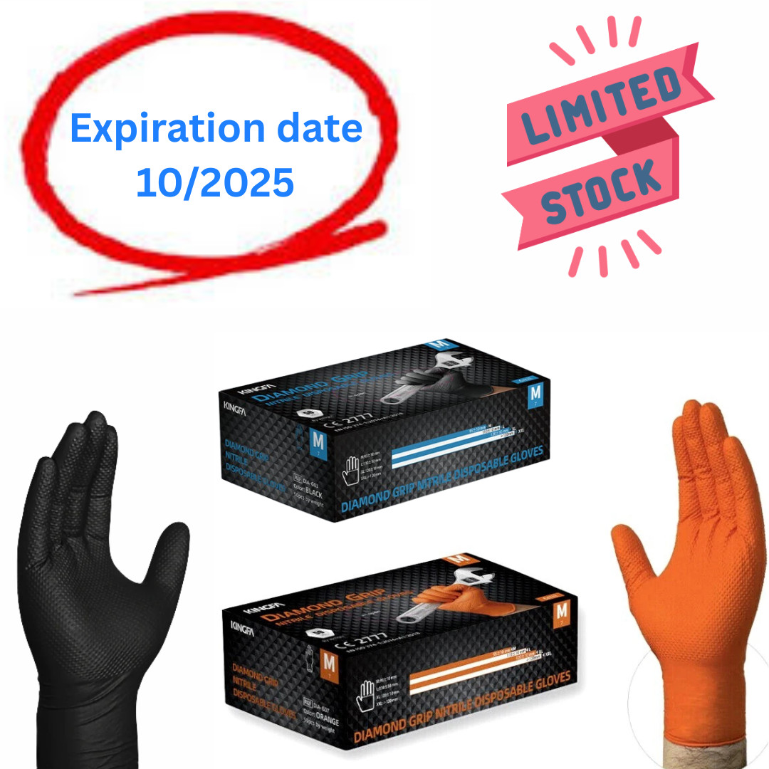 Black/Orange Nitrile Disposable Gloves 6 Mil Raised Diamond Texture | Fast Ship