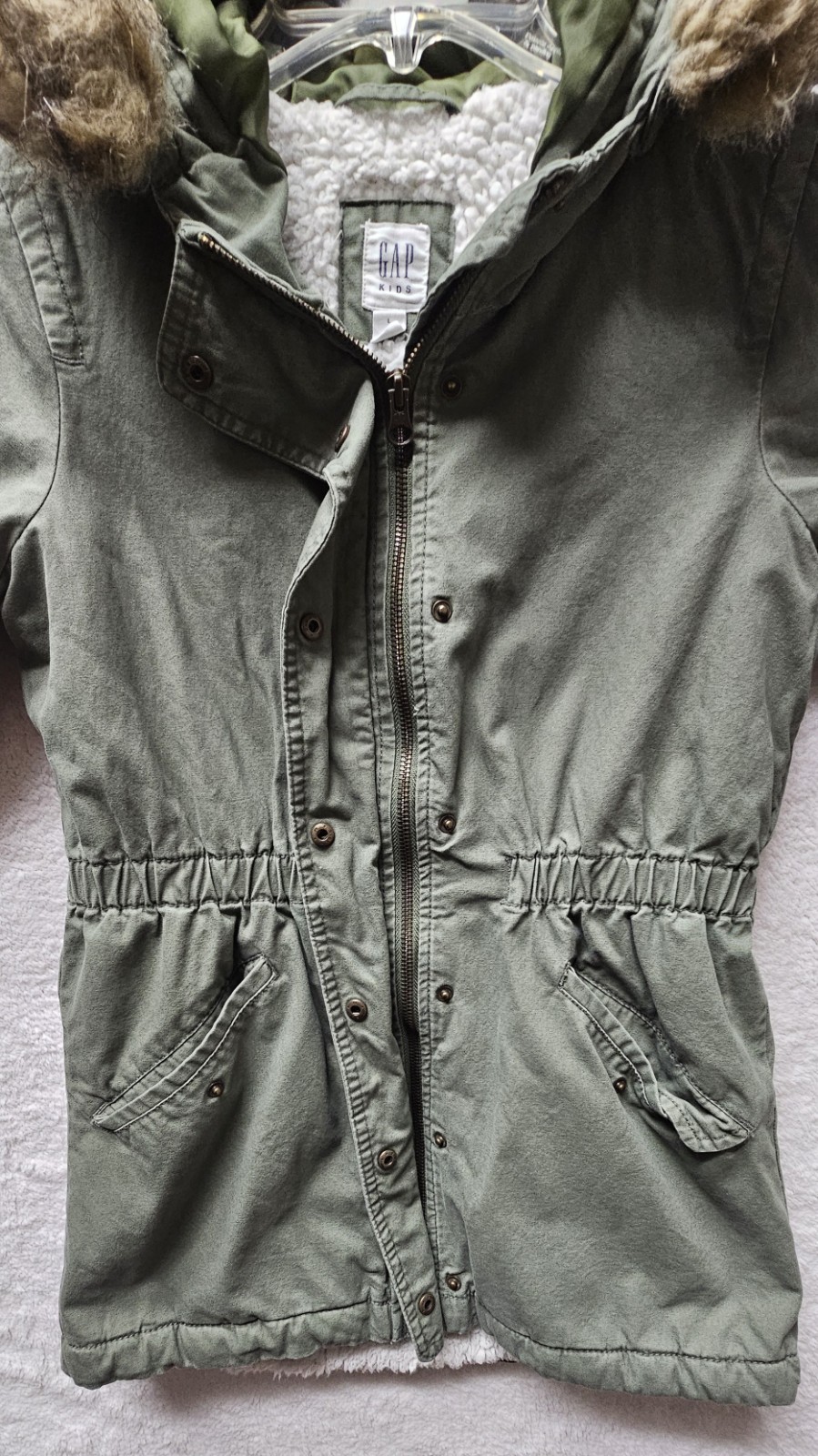 GAP Kids Utility Parka Jacket Removeable Faux Fur Hood Zip Girls Size Large