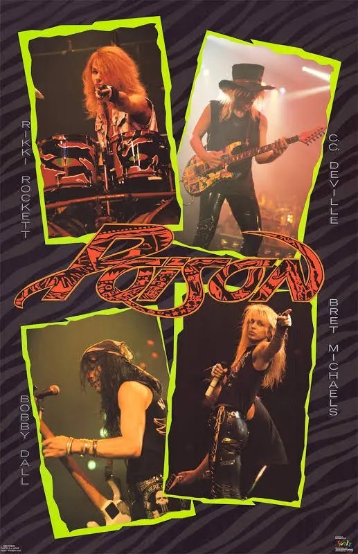POISON VINTAGE HEAVY METAL GLAM ROCK FUNKY MUSIC POSTER SEALED UNUSED (1986) 🔥