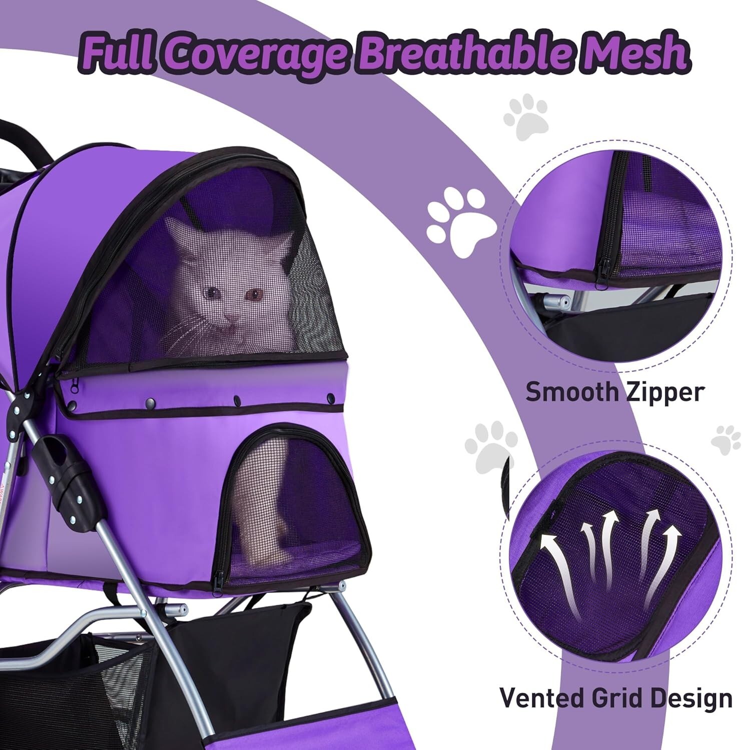 Comfortable All-Season Pet Stroller - 4 Wheels, Breathable Mesh, Easy to Clean