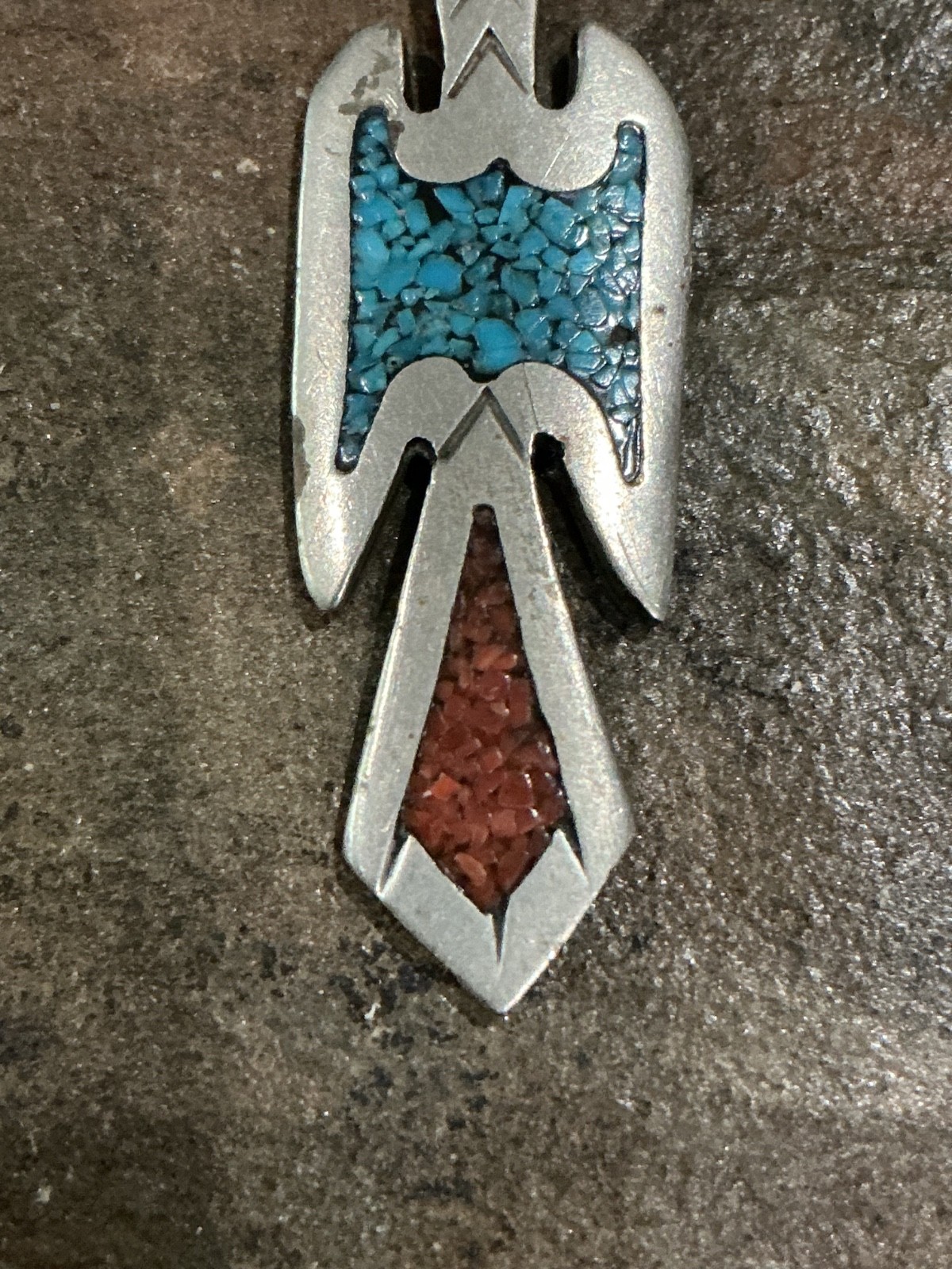 OLD TOMMY SINGER Navajo Sterling Turquoise&Coral Chip Peyote Bird Pendant T ☾