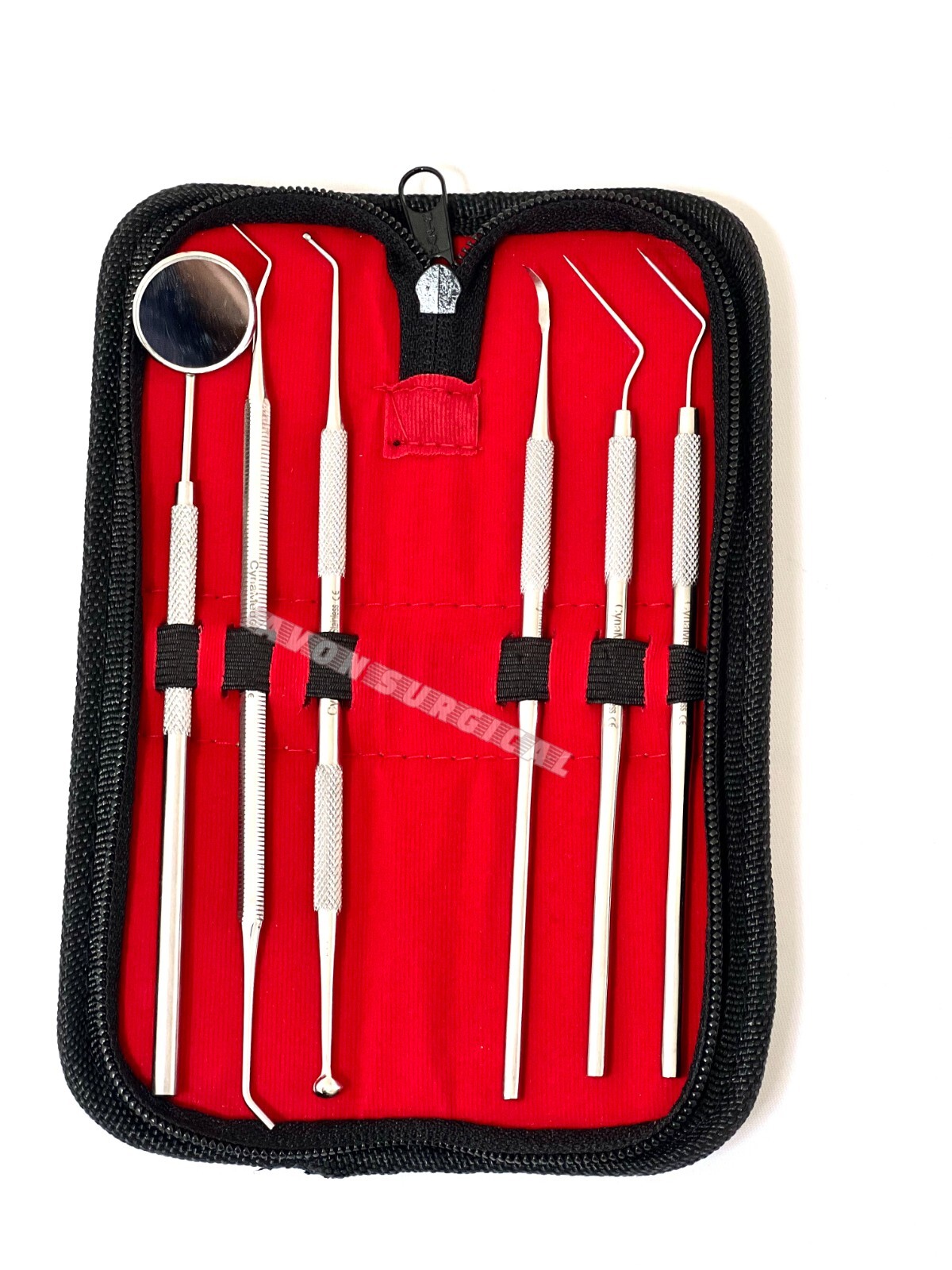 GERMAN STAINLESS Dentist Cleaning Tool Set 6 Pack Hygiene Kit Pick Scaler Mirror