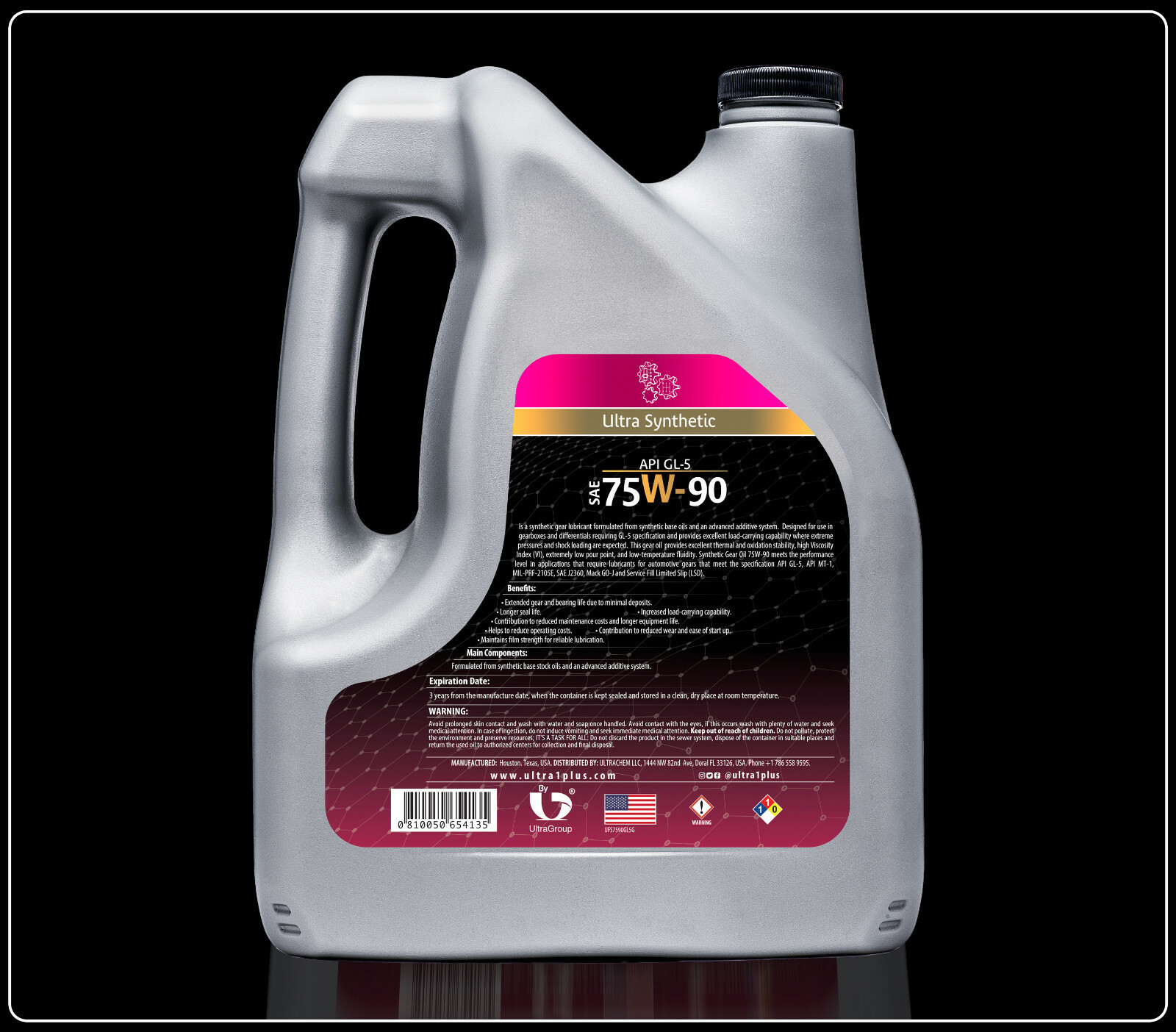 Ultra1Plus SAE 75W-90 Synthetic Gear Oil API GL-5 | 2 Gallon Pack (8 QTS)