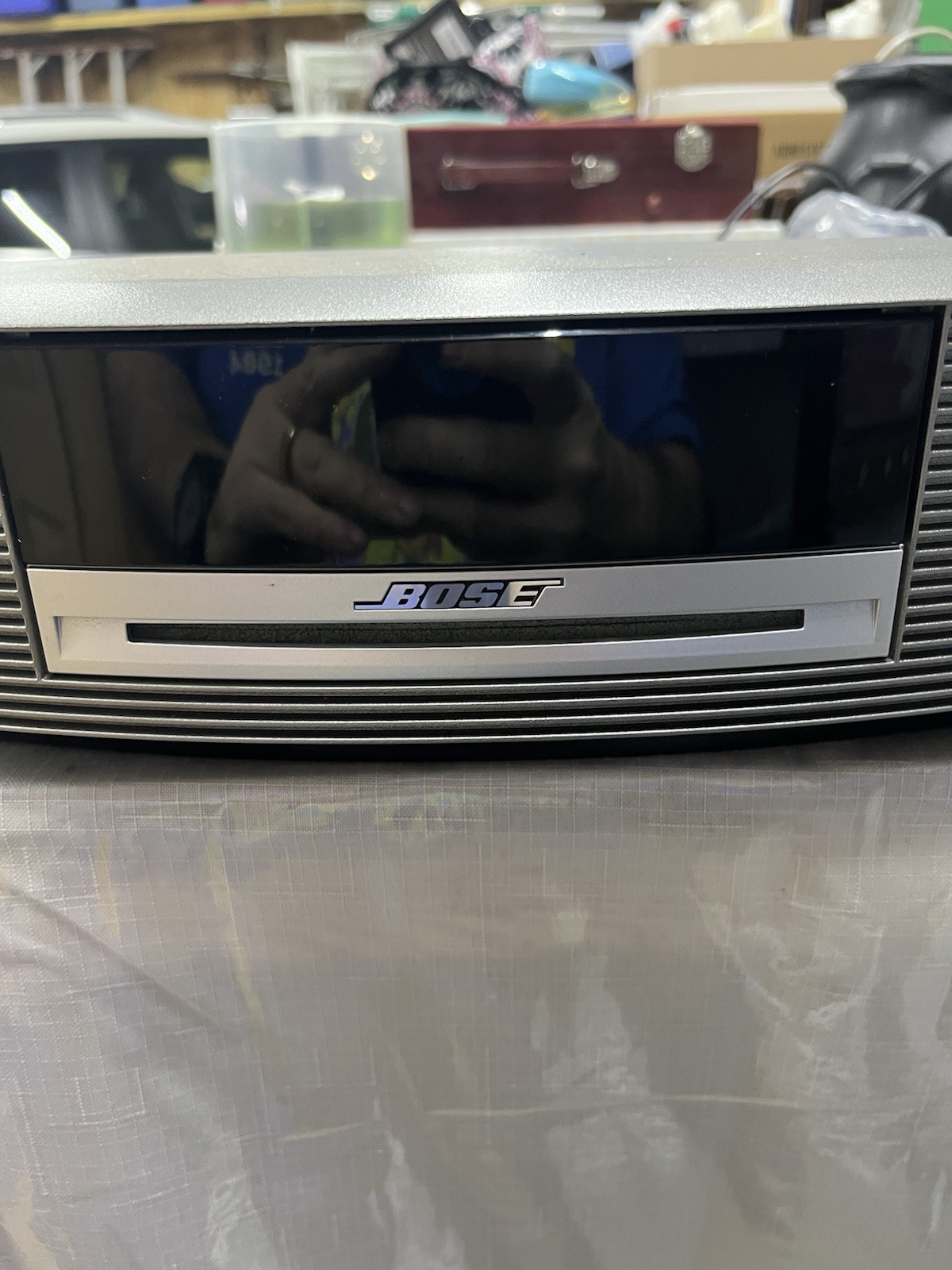 Bose Wave Music System Clock Radio CD/AM FM Silver Remote Control Read See Pics