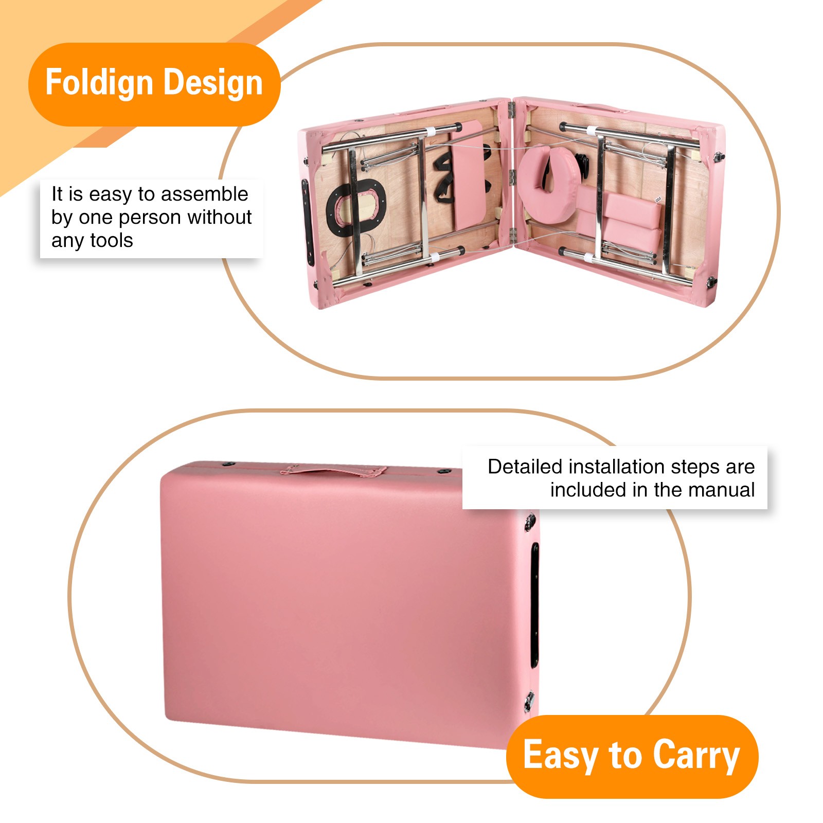 Massage Table Massage Bed 2 Fold Portable Massage Table 84" L x 30" W Spa Bed