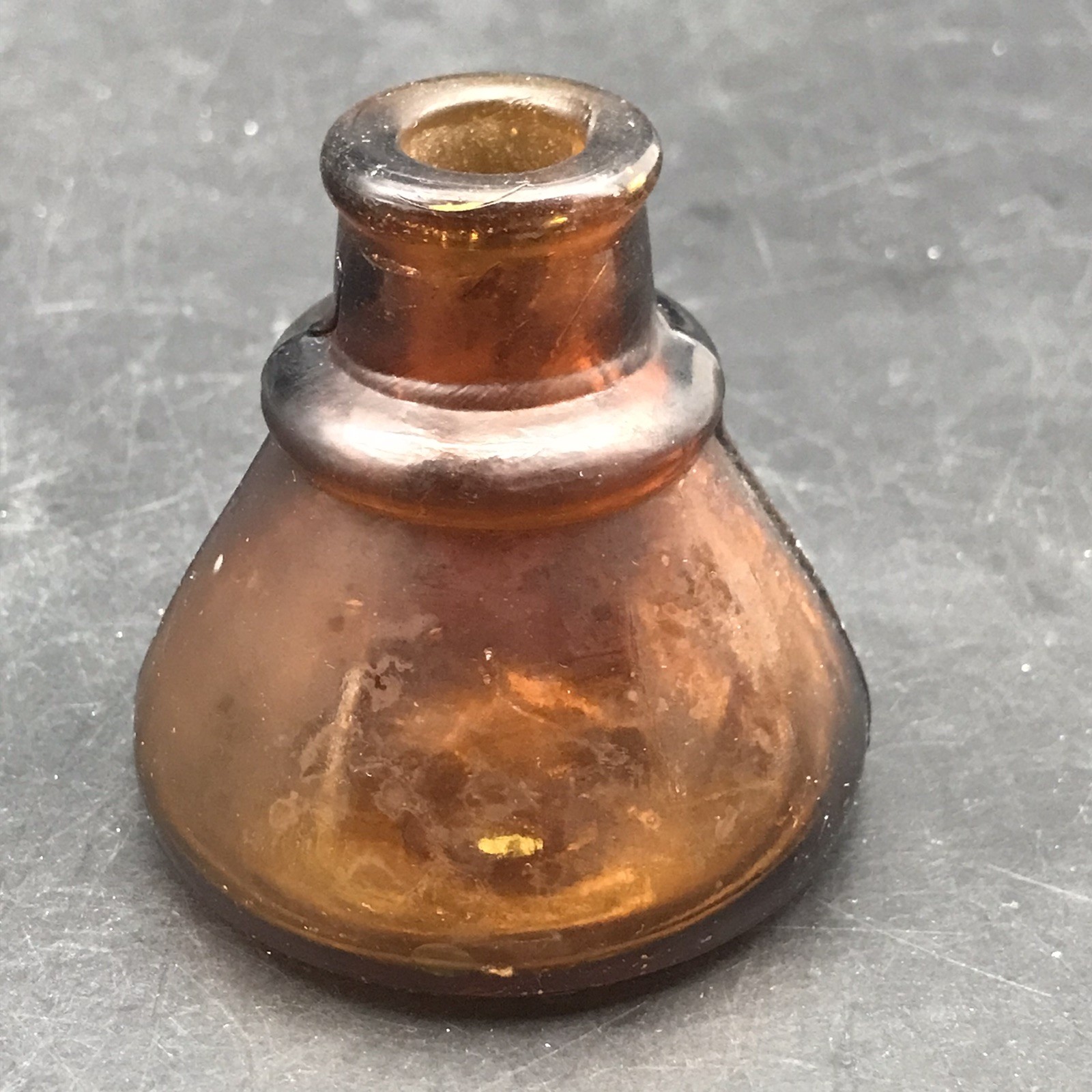 Antique Brown Cone Shaped Inkwell Pressed Glass Bottle 2 1/2" Tall