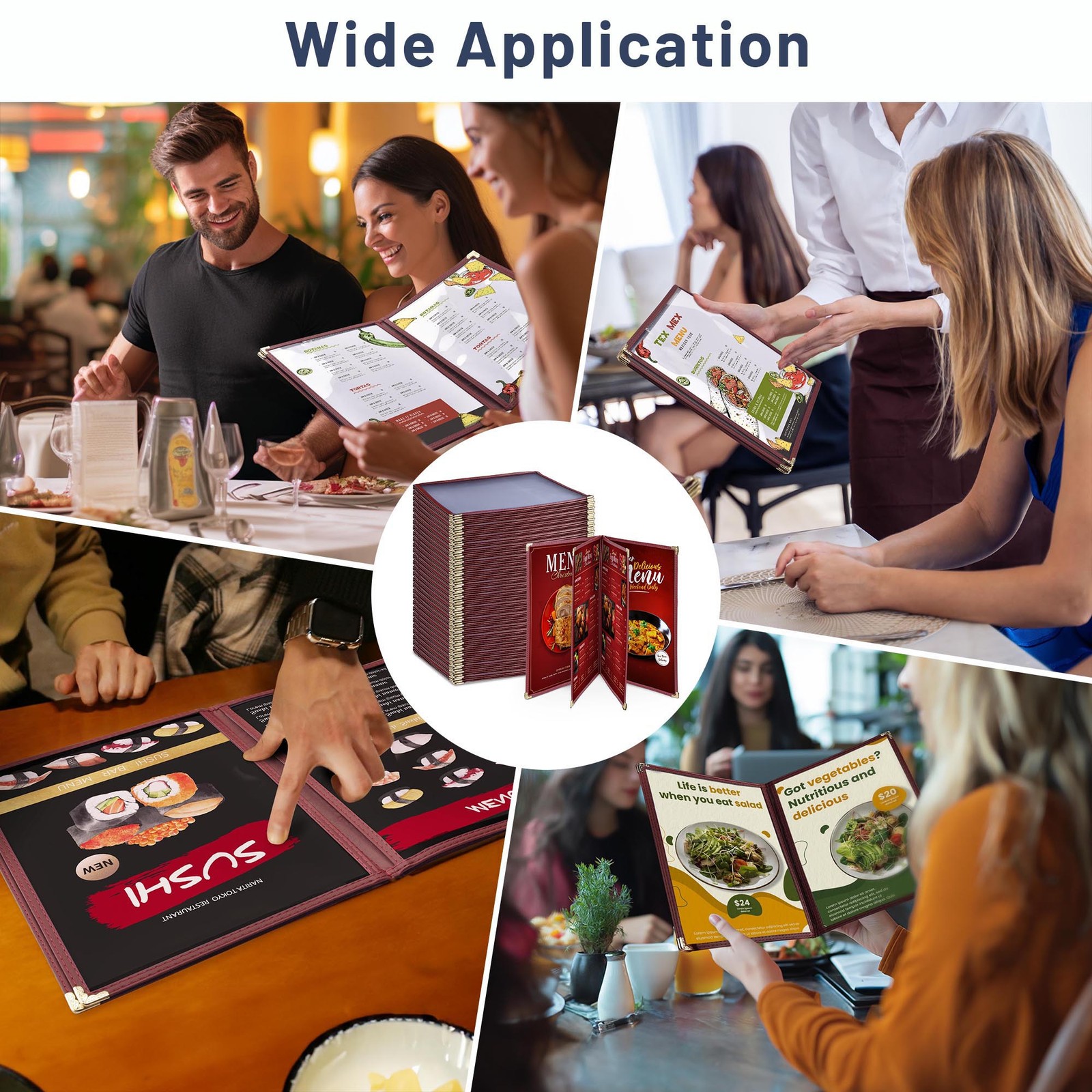 WeChef 30 Pack Menu Covers 8.5 x 11" Book Style 4 Pages 8 Views Restaurant Bar