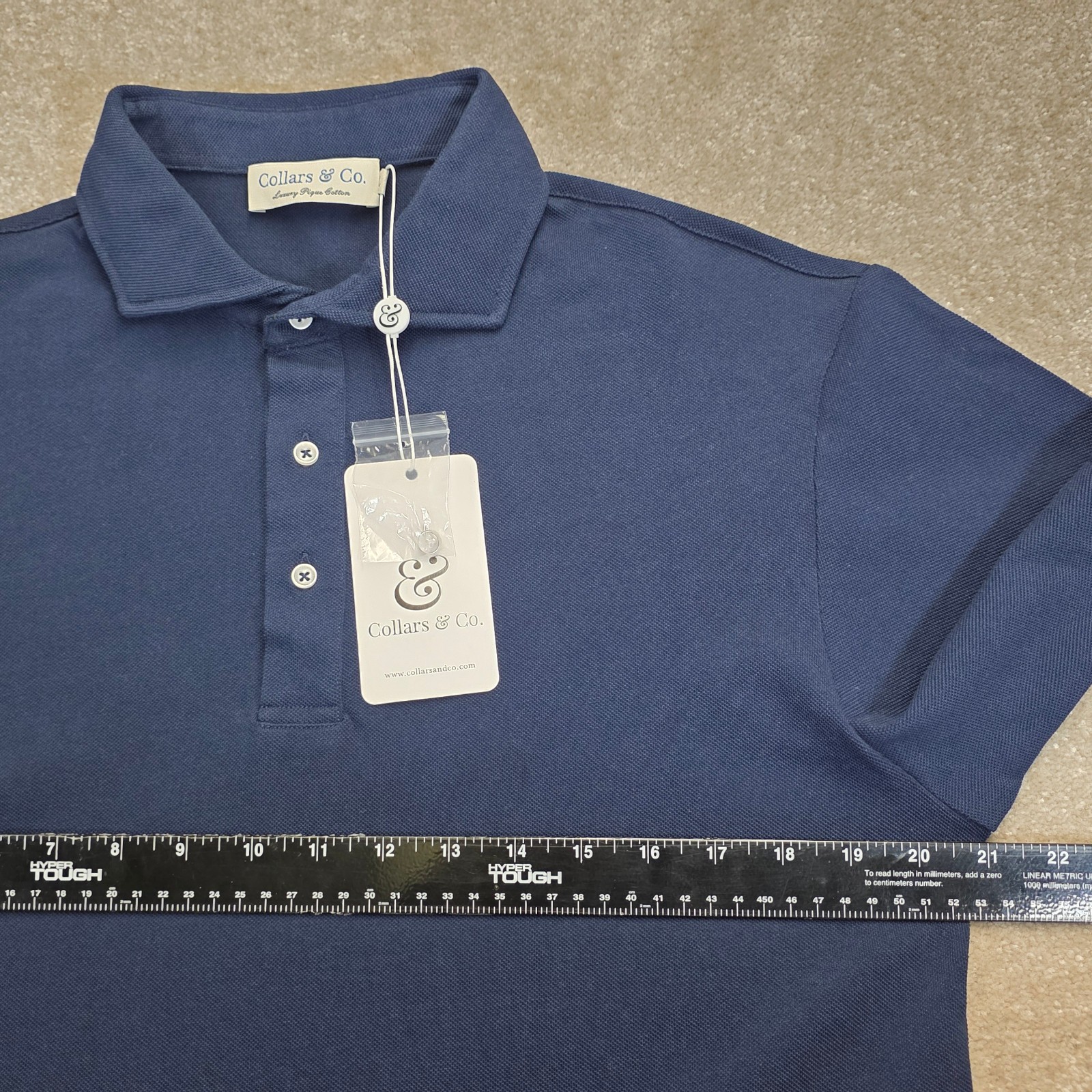 Collars and Co Mens Portofino Luxury Pique Cotton Short Sleeve Polo Size L Navy