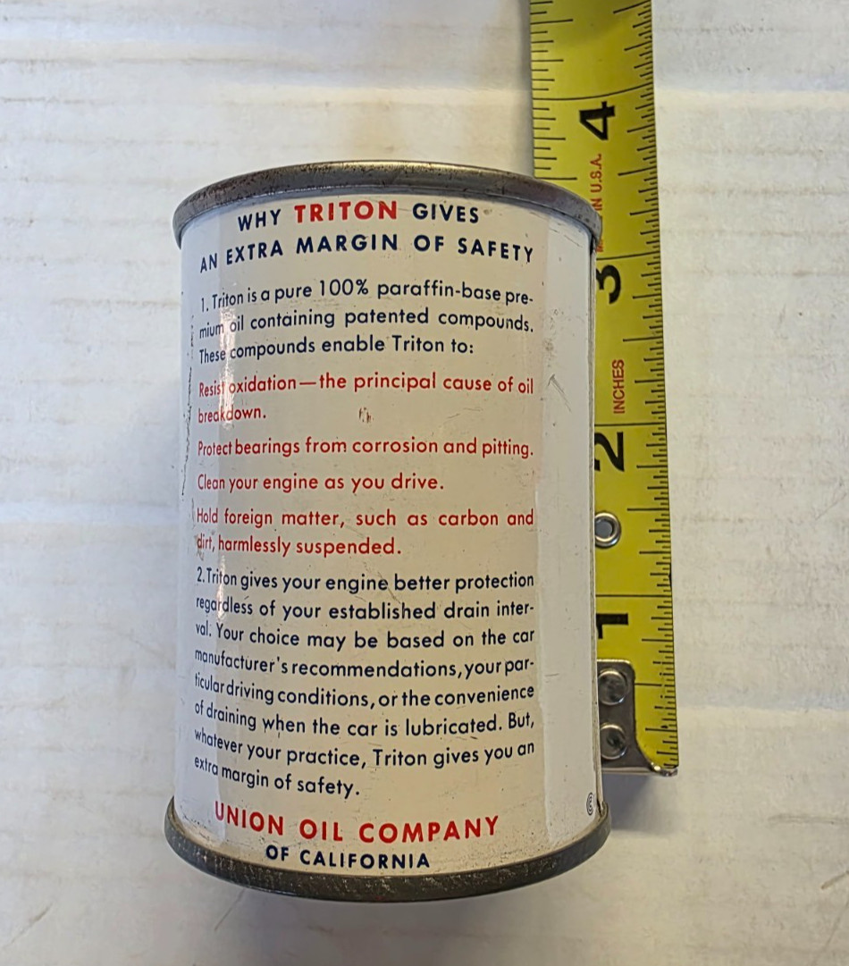 Vintage Union 76 Triton Paraffin Base Motor Oil Mini Can Coin Bank RARE Find