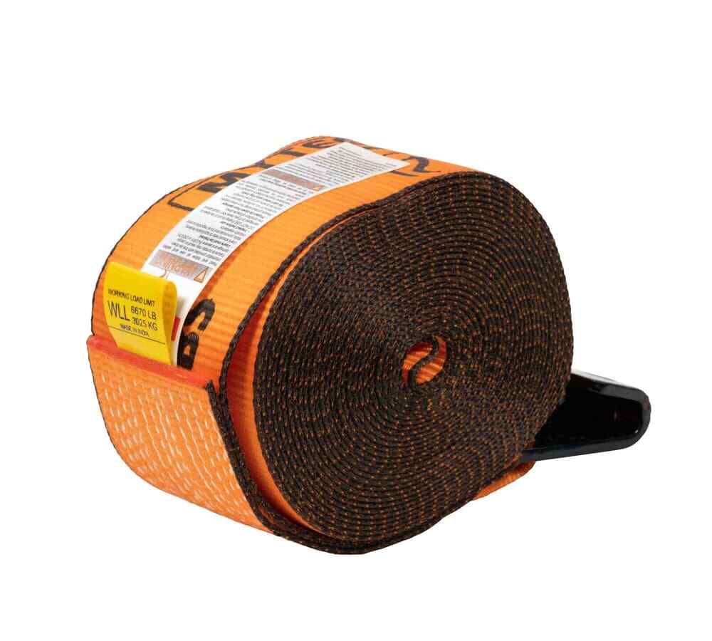 (10 Pack) 4" x 30' Winch Strap with Flat Hook - High Abrasion Orange