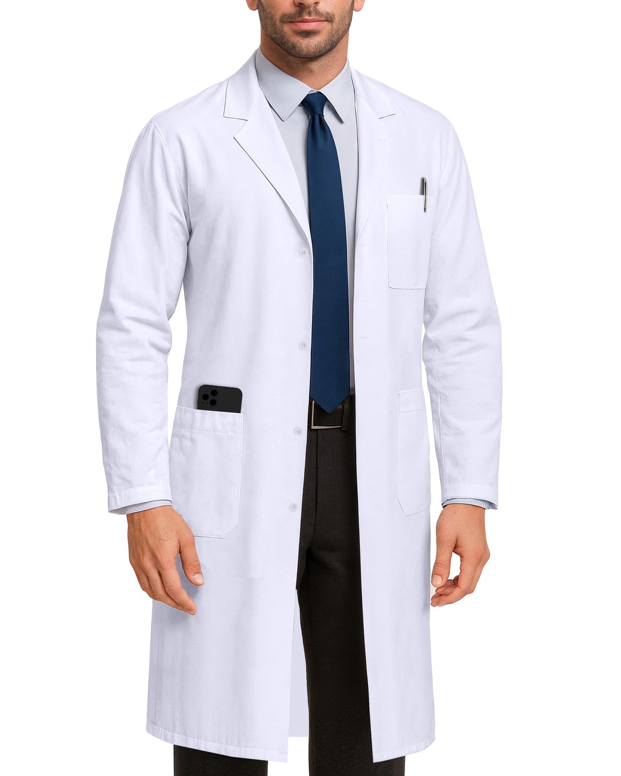 Professional Lab Coat for Men Long Sleeve Poly Cotton Medical Coat 1 Pack, Me...