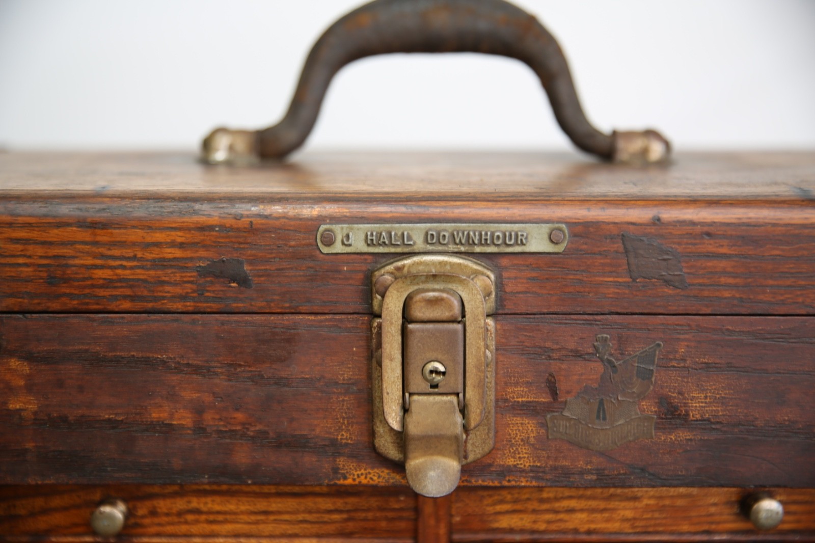 Antique Machinist Tool Box oak chest Wood Jewelry box 7 Drawer Vintage case