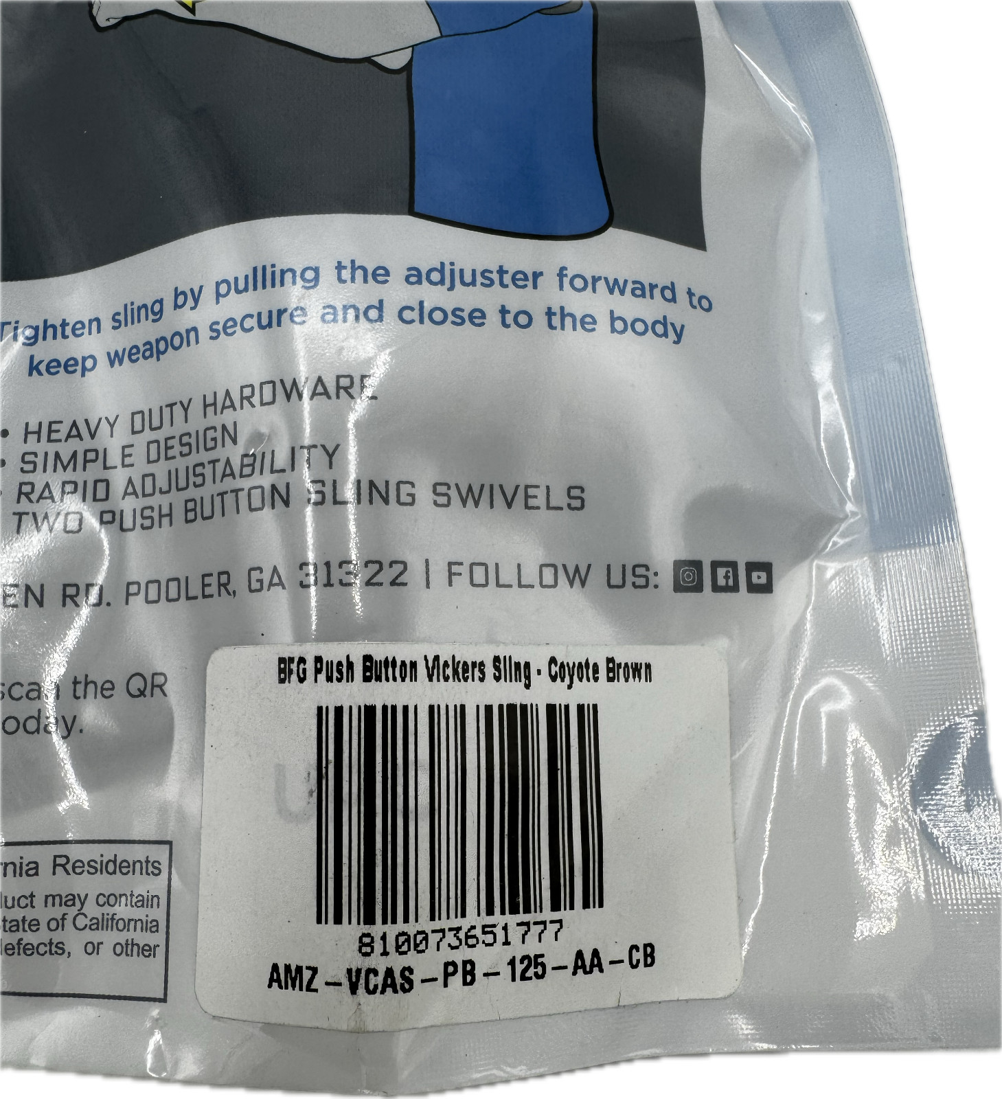 Blue Force Gear VCAS Vickers Push Button Sling, Coyote Brown, VCAS-PB-125-AA-CB