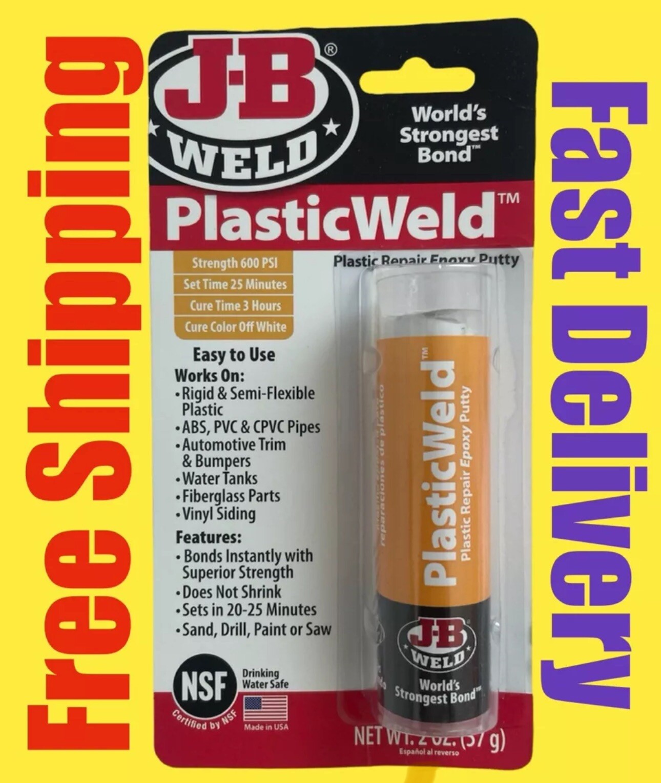 8237 Jb Weld J B PlasticWeld Epoxy Putty Stick
