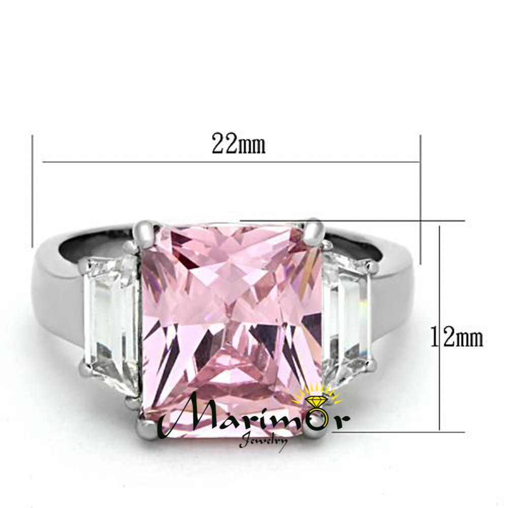 6.64 Ct Emerald Cut Rose Zirconia Stainless Steel Engagement Ring Womens Sz 5-10