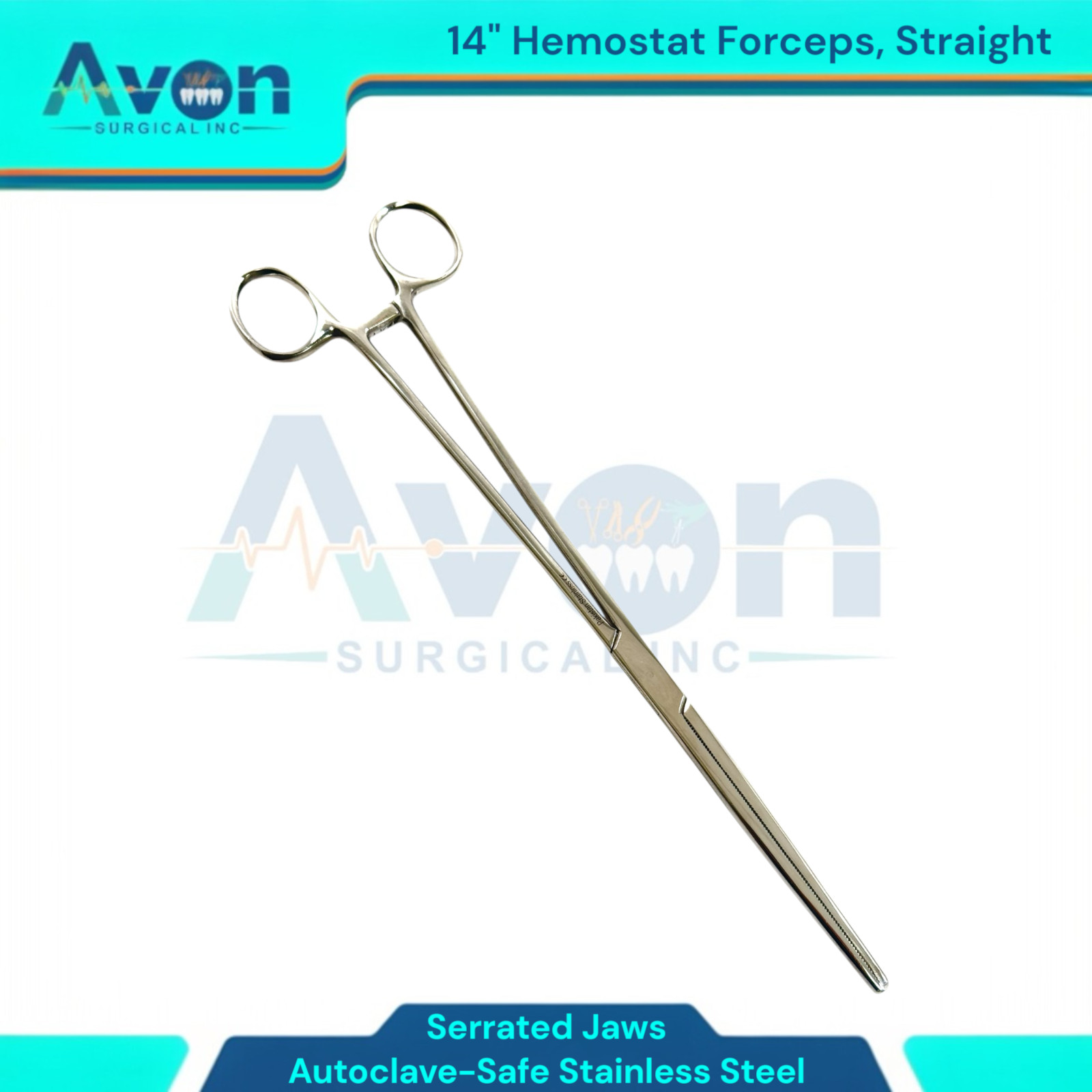 Stainless Steel 14" Extra Long Forceps Hemostat - Serrated Str Jaws, Locking