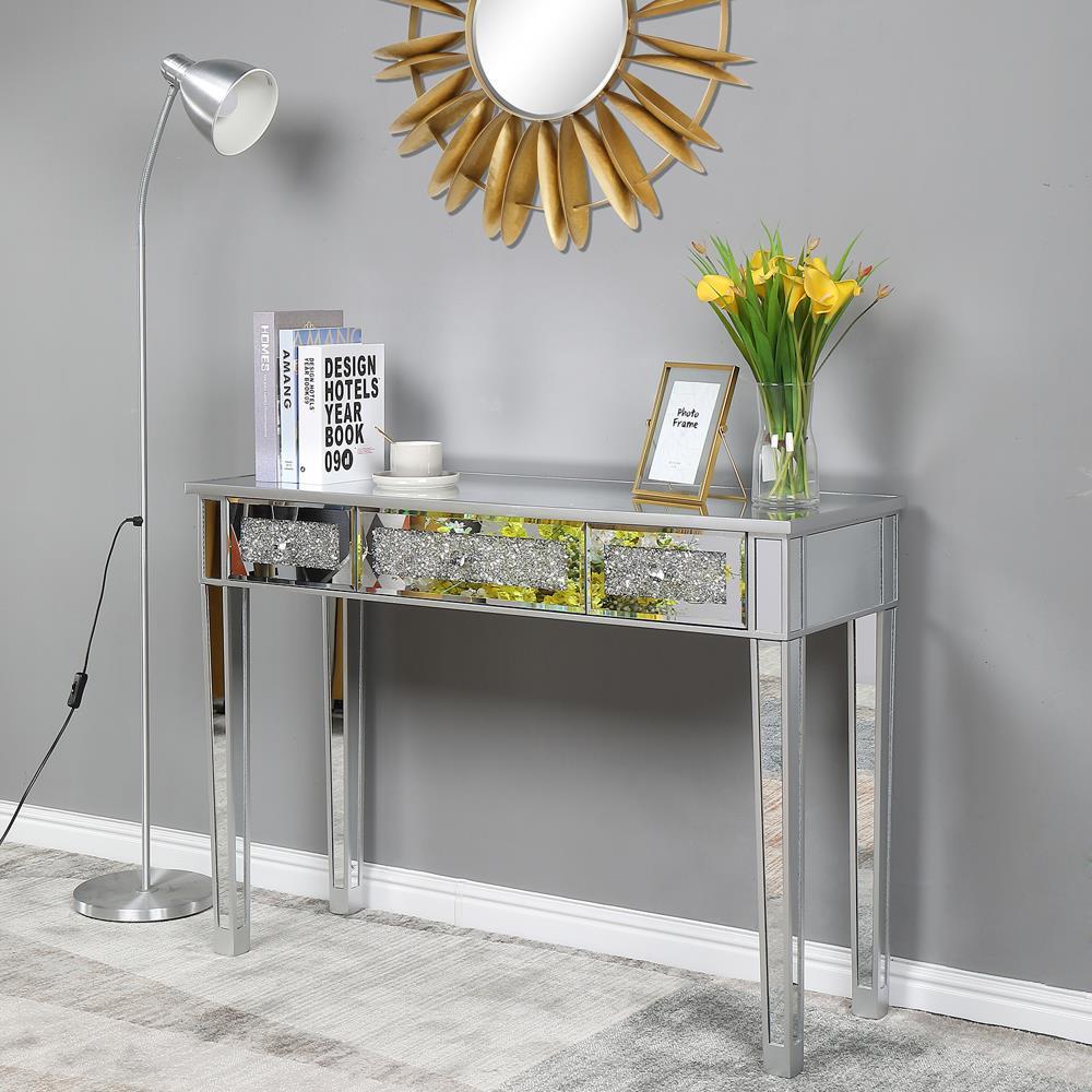 Modern Console Table Mirrored Vanity Table Makeup Desk Diamond w/ 3 Drawers
