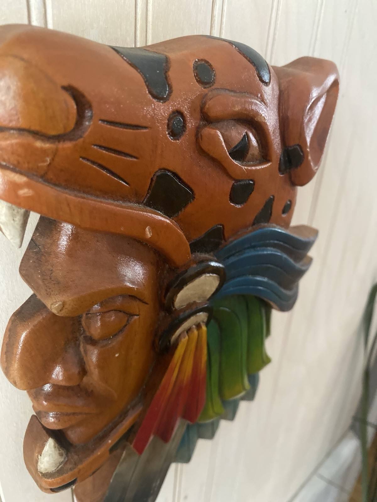 Jaguar Warrior, Aztec and Maya Culture, Mexican Art, 3D carving, handmade 9”x7”