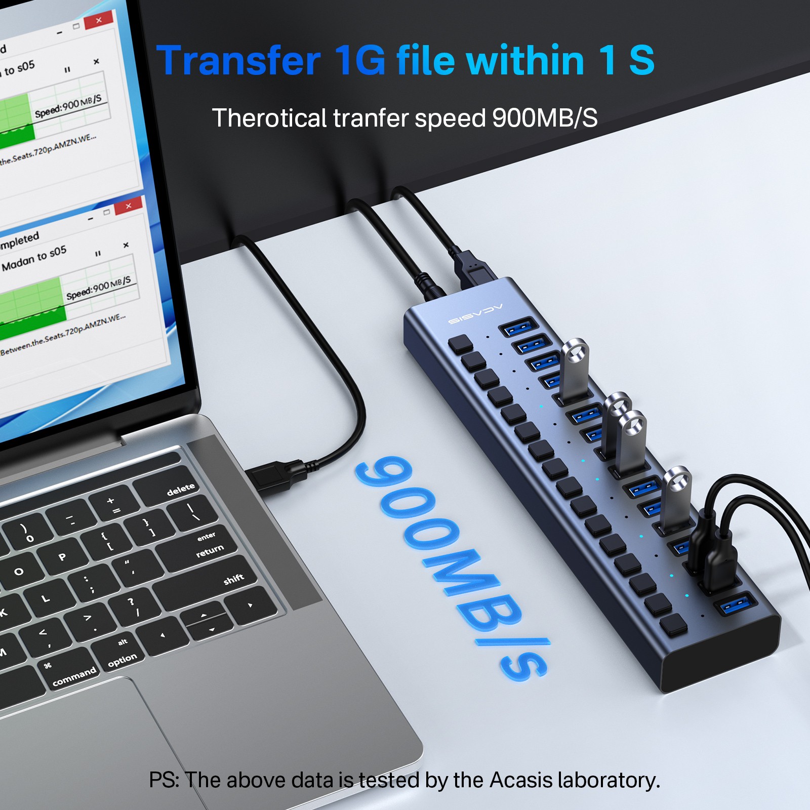 Acasis USB 3.1 Hub 10Gbps 16 Port On/Off Switch with AC Power Adapter for Laptop