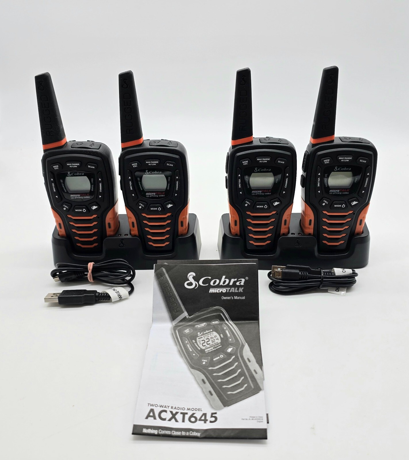 4 x Cobra ACXT645 Waterproof Walkie Talkies 35-Mile Rechargeable 2-Way Radio