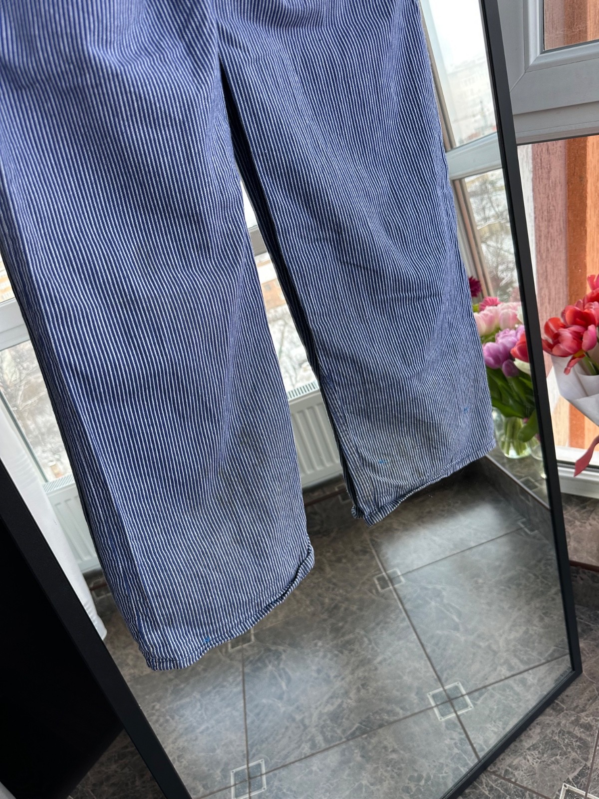 Vintage Worker 60s-70s French Workwear Striped Cotton Pants Sz S