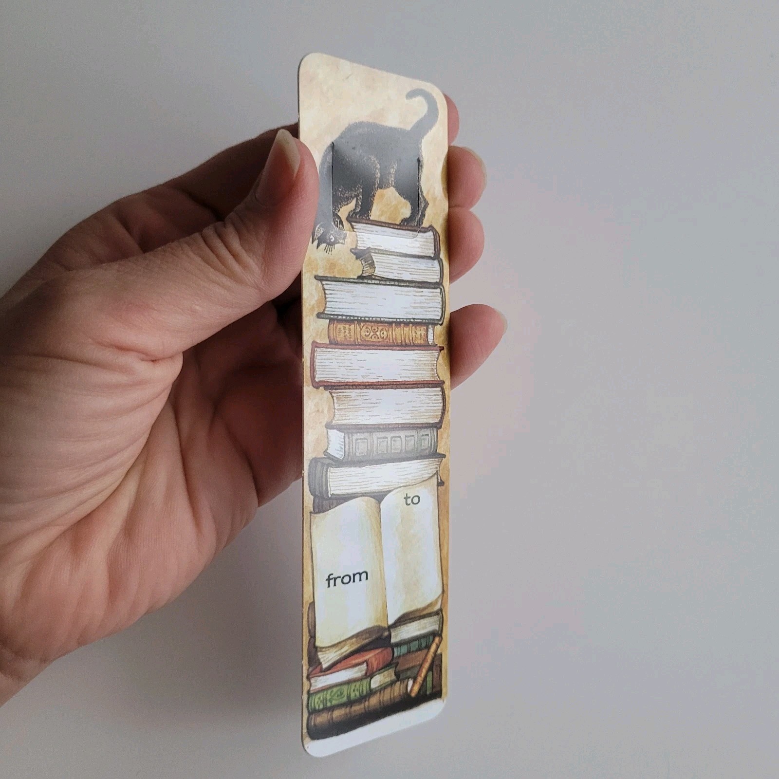 Vintage 70s Black Cat Book Stack Tab-Marks Kitty Bookmark 1978 80s Britain SU-10