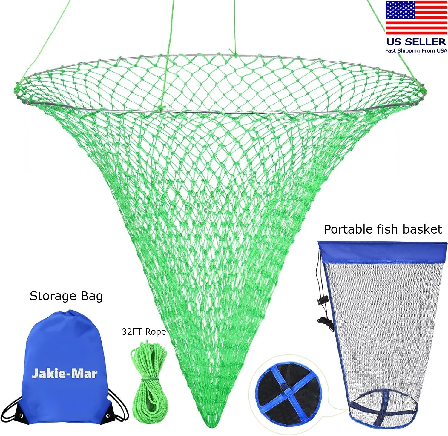 Foldable Bridge and Pier Fishing Net Drop Net Multi-Purpose Foldable Rubber US