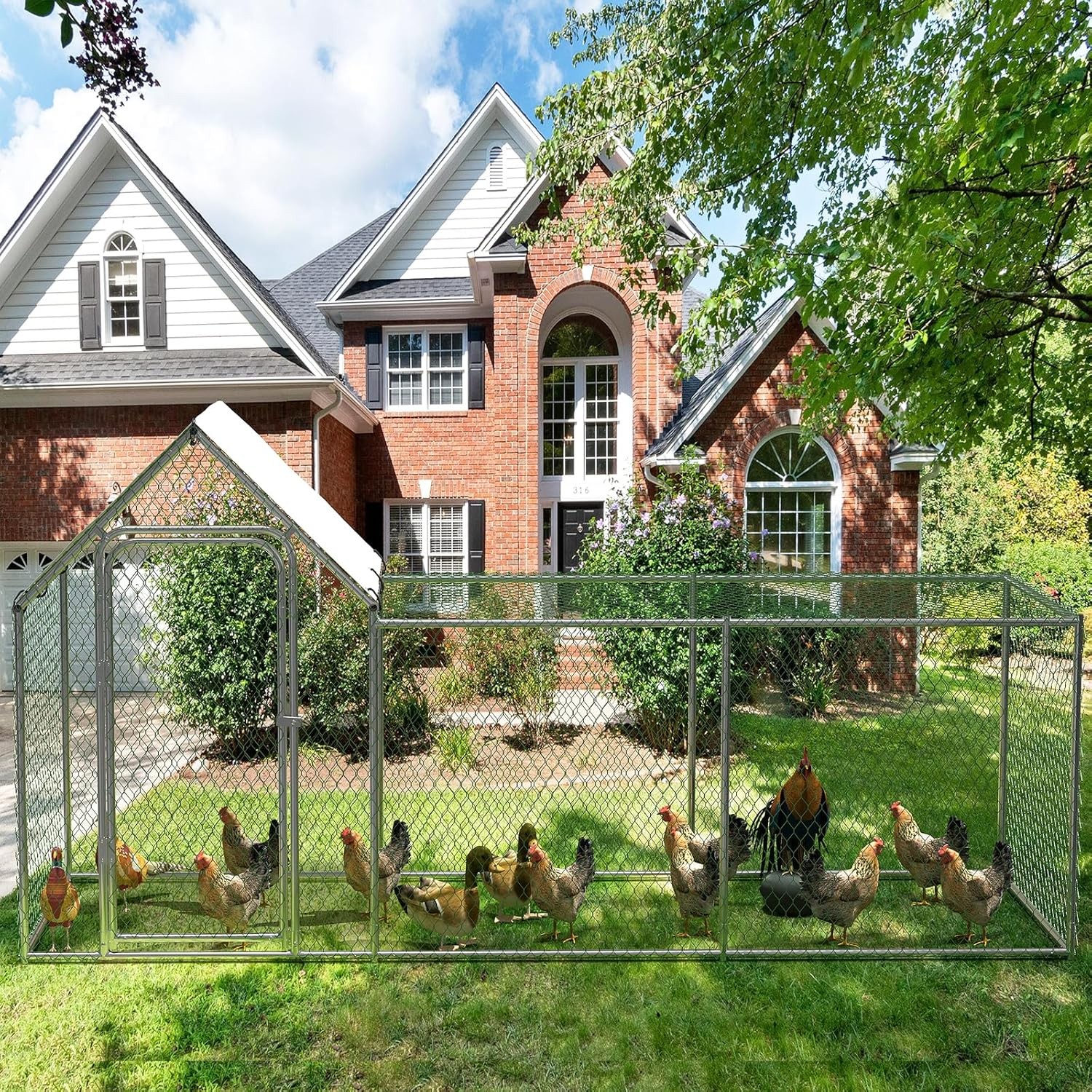 Large Metal Chicken Coop Heavy Duty Reinforced Walk In Poultry Cage for Chickens