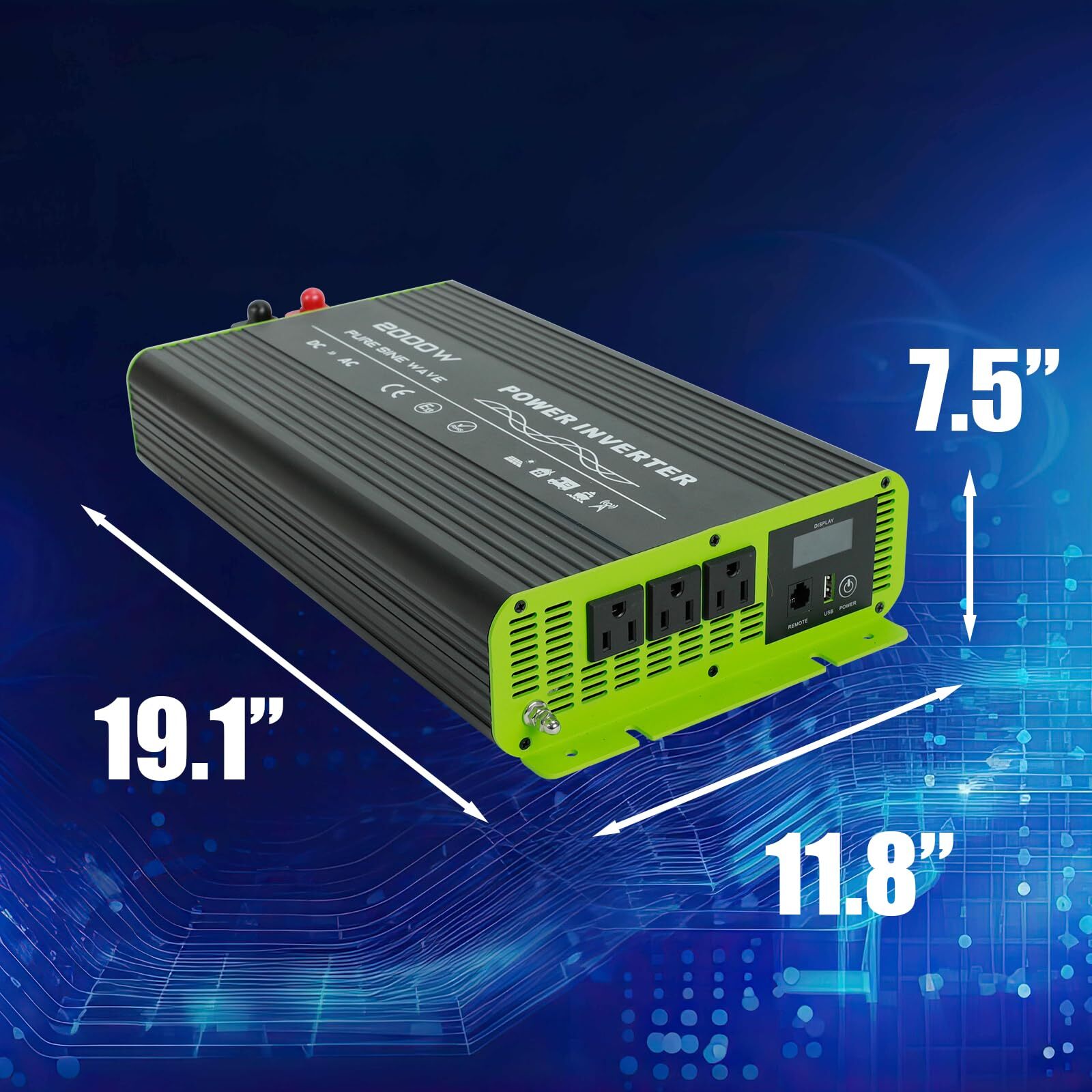 for RV Camper 2000W Pure Sine Wave Inverter 12V DC to 110V AC Converter