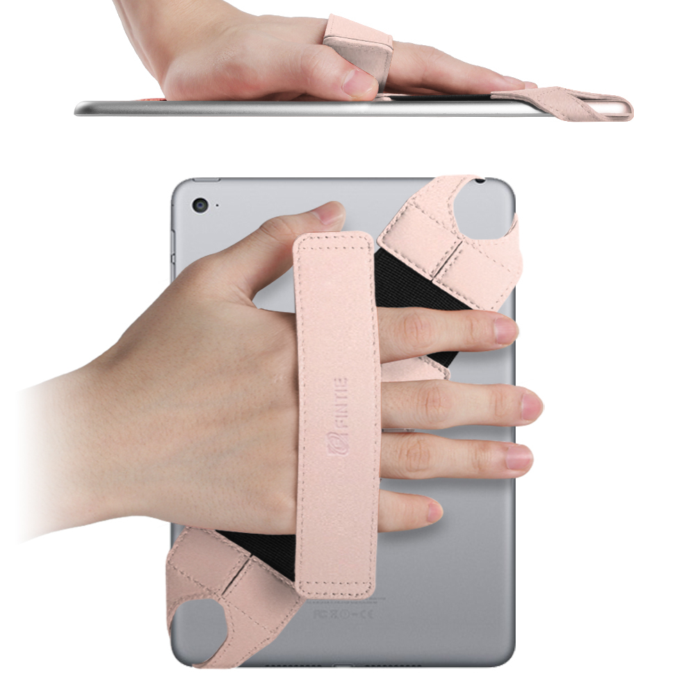 Universal Tablet Hand Strap Holder Swivel PU Leather Handle Grip w Elastic Belt