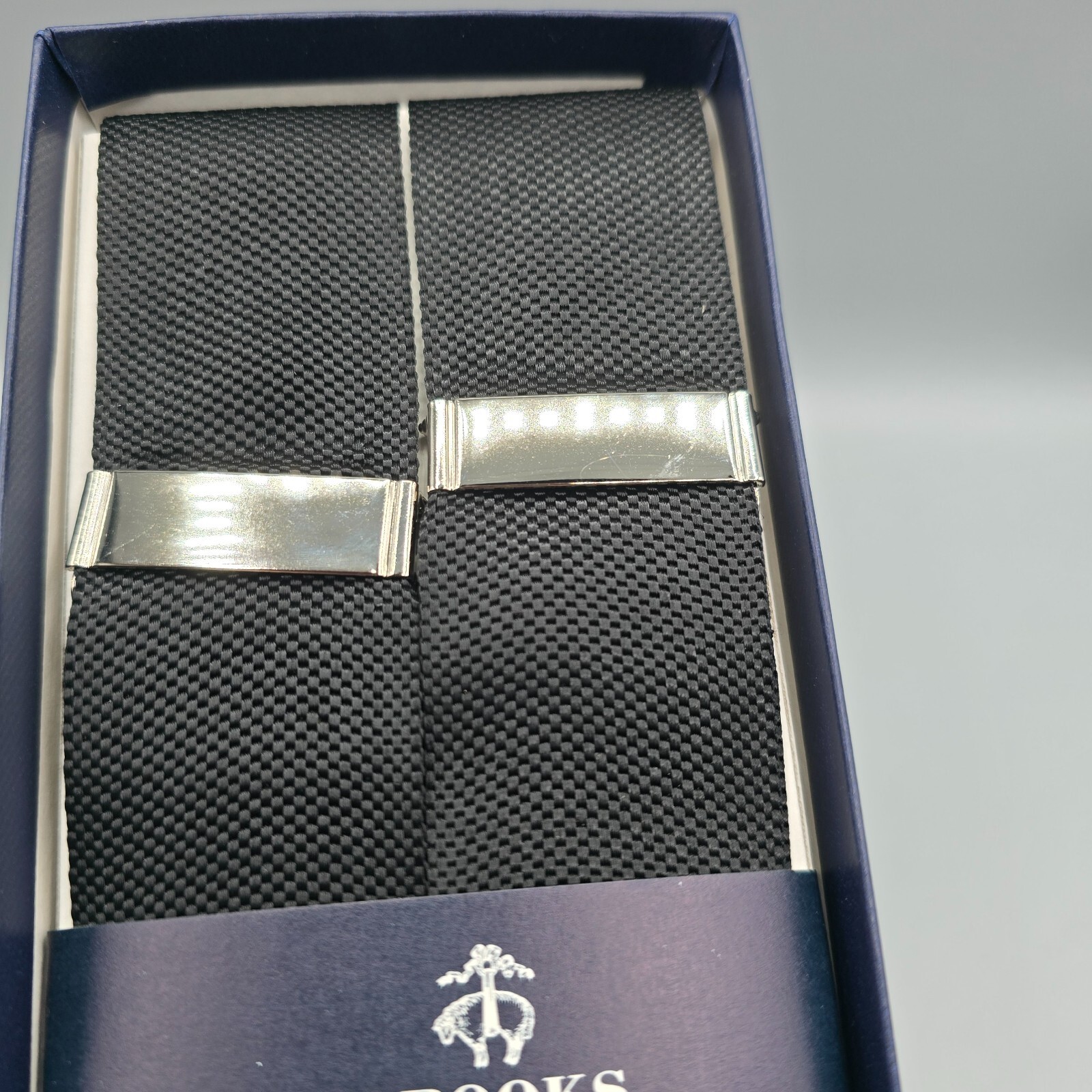 Brooks Brothers Suspenders Braces Mens Solid Black Silver Adjustable Nylon