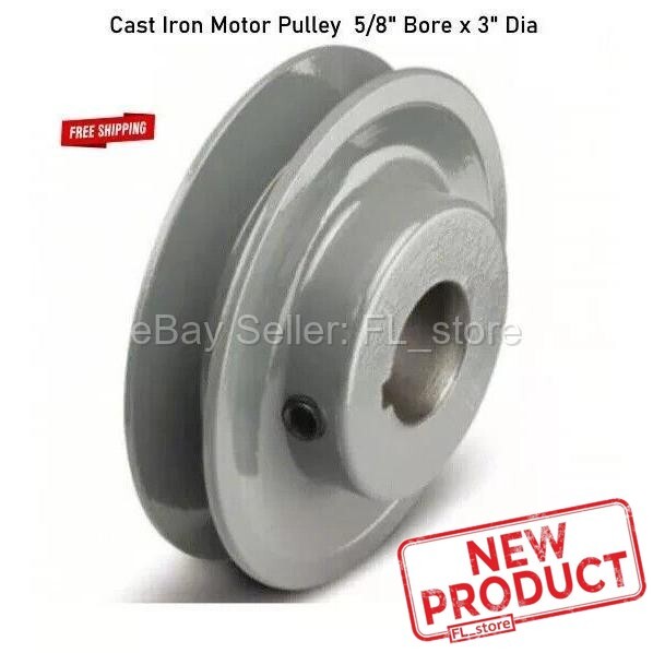 V-Belt Motor Pulley 5/8" Bore x 3" Dia Solid Cast Iron Set Screw Fixed Bore NEW