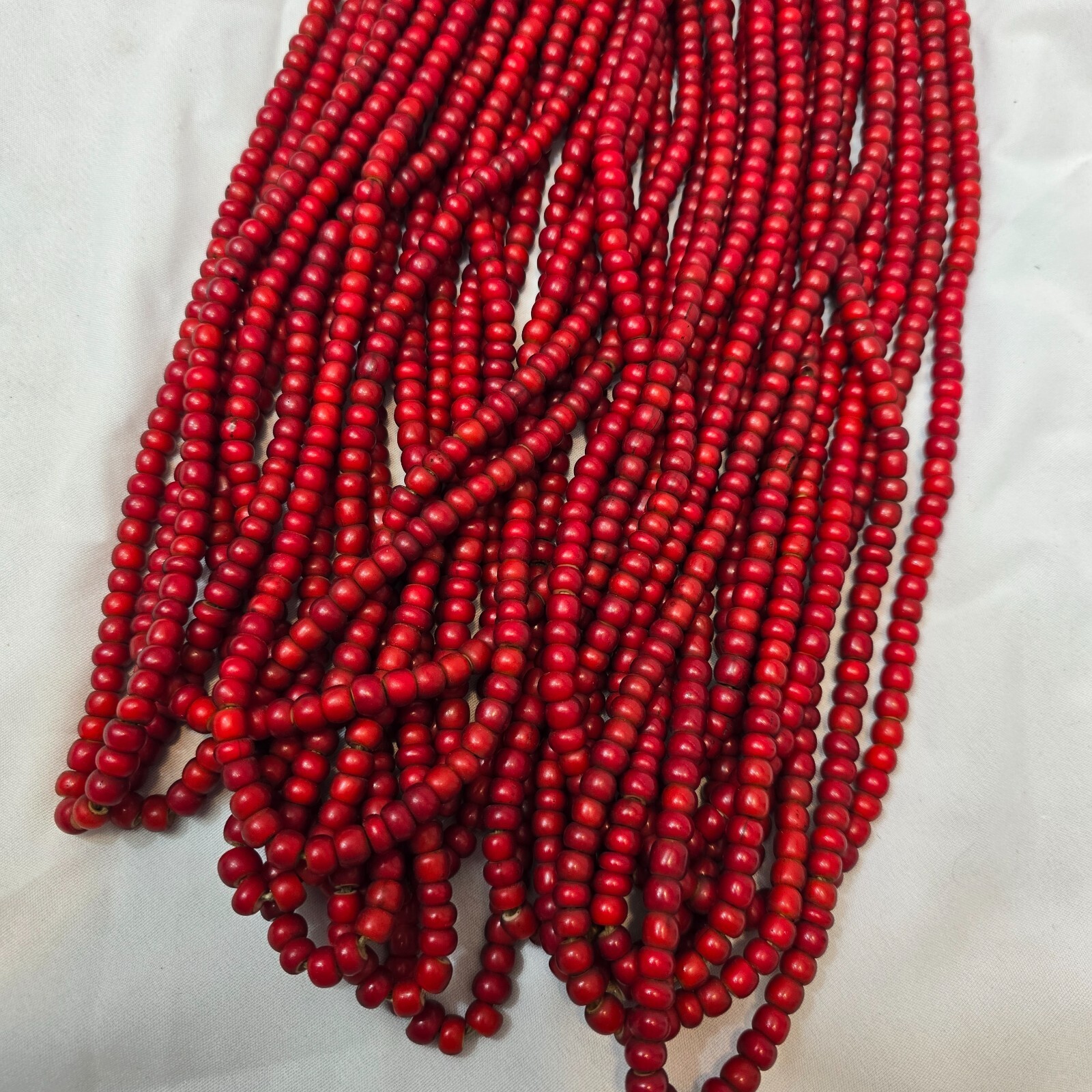 7-8mm Antique Venetian White Heart Trade Beads Long Strand