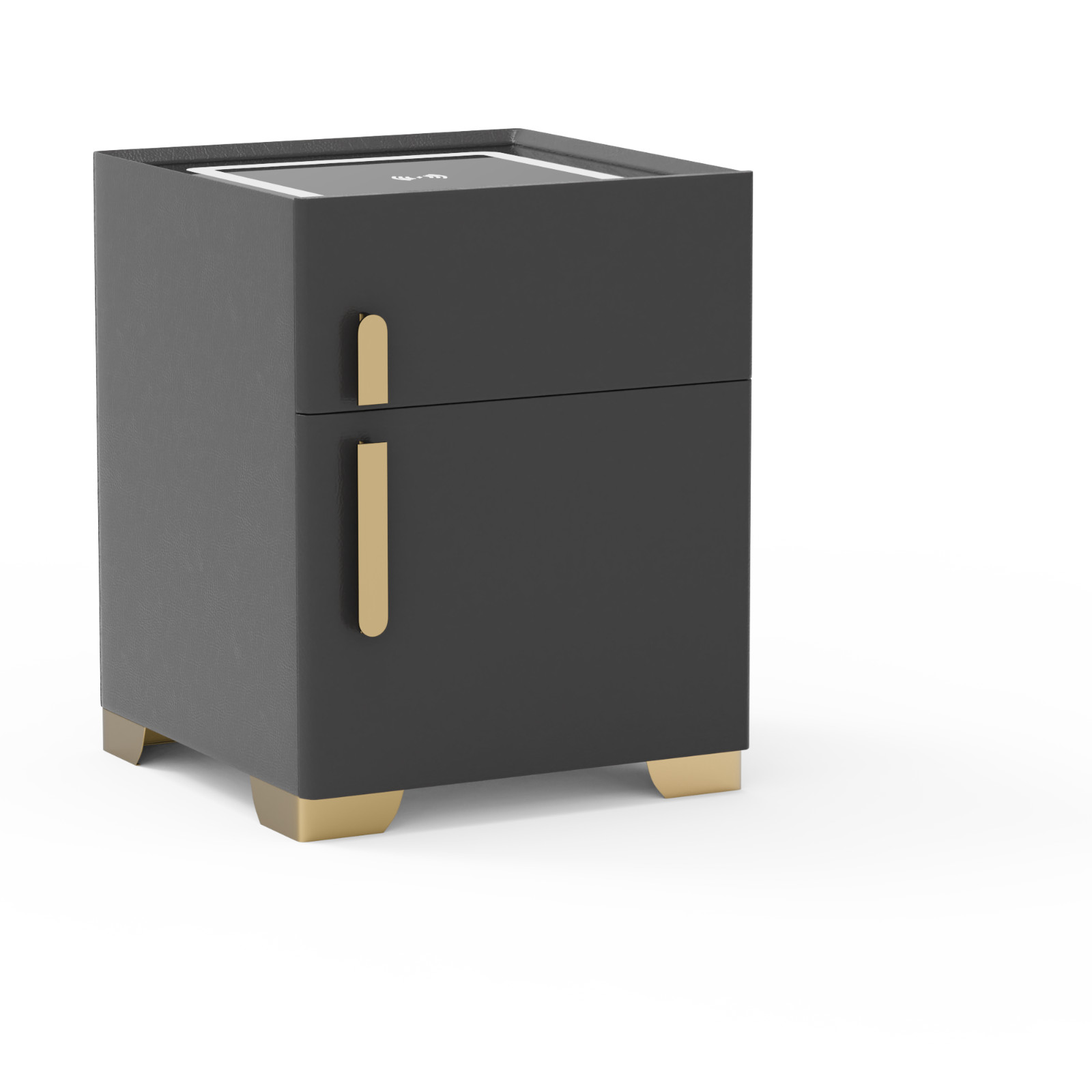 Deep Grey Smart Nightstand w/Security Safe Lock Box, 3-Color,Wireless Charging