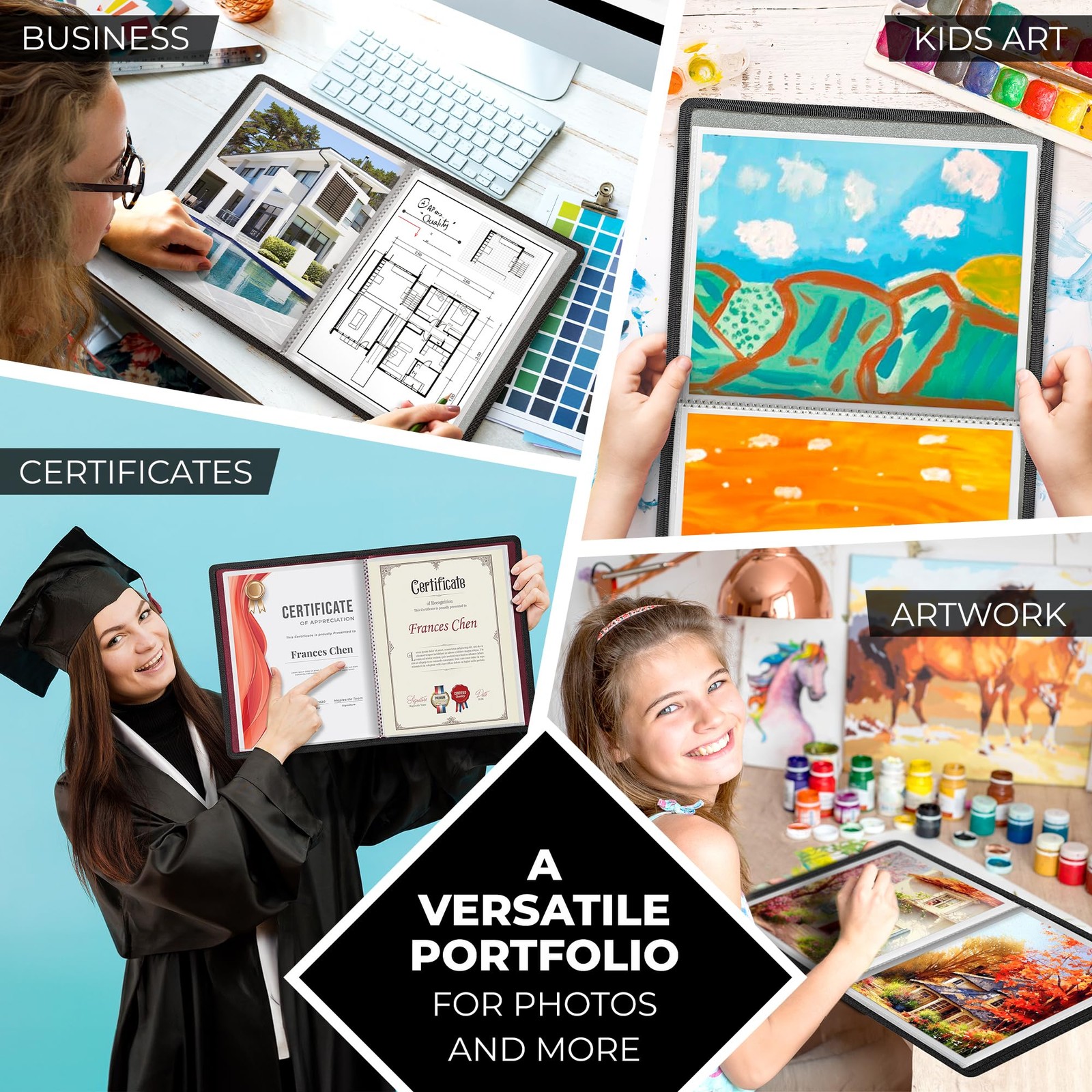 Art Portfolio 8.5x11 Folder (Ruby), Black Mounting Paper, Portfolio Binder fo...