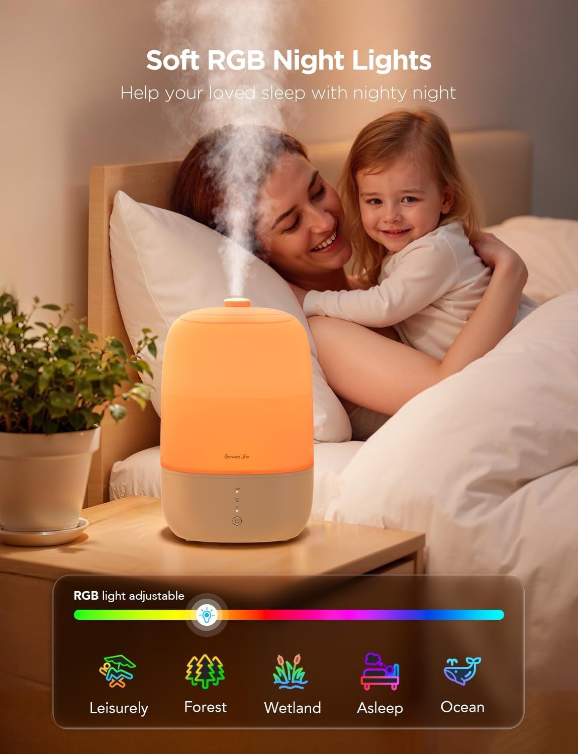 GoveeLife Smart Humidifier 3L Cool Mist , App Control, Aromatherapy, Night Light