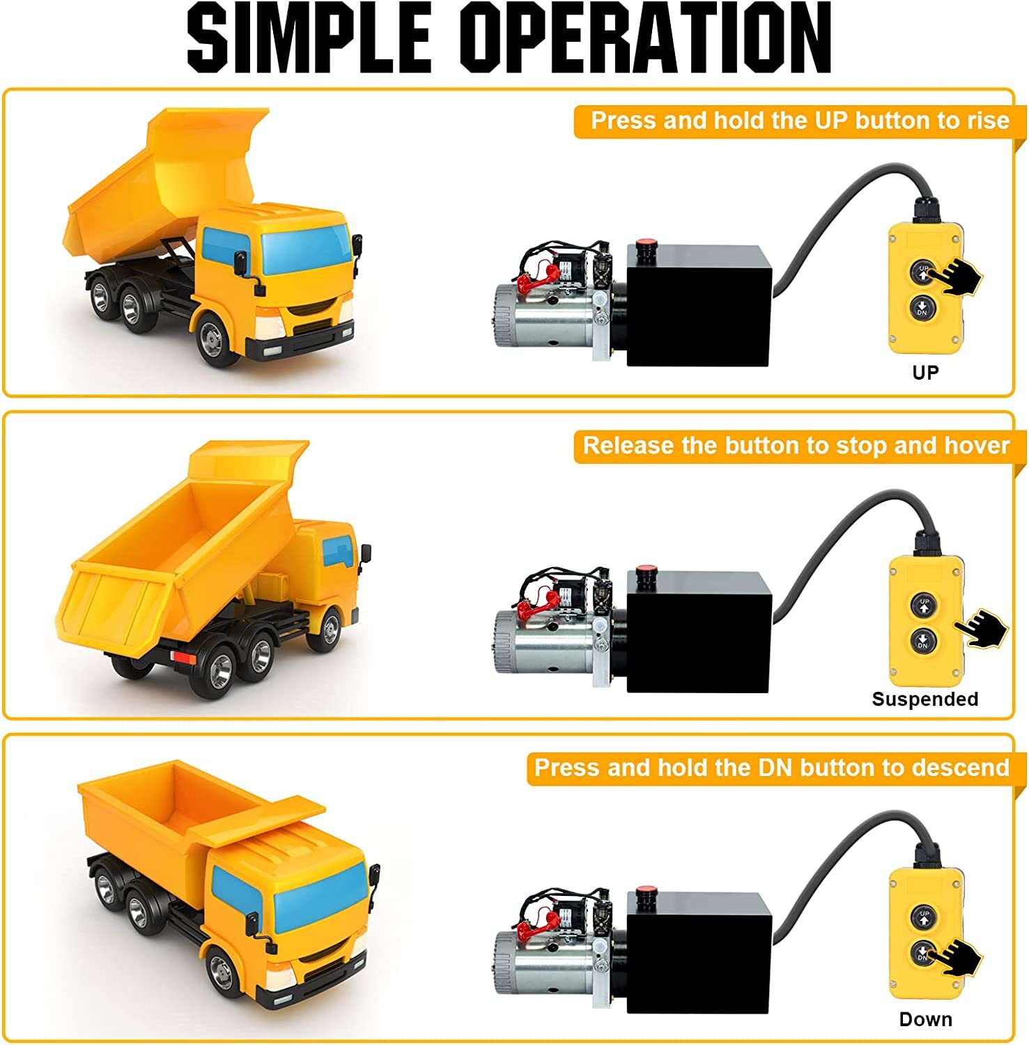 4 Wire Dump Trailer Remote Control Switch fits Double Acting Hydraulic Pump 15ft