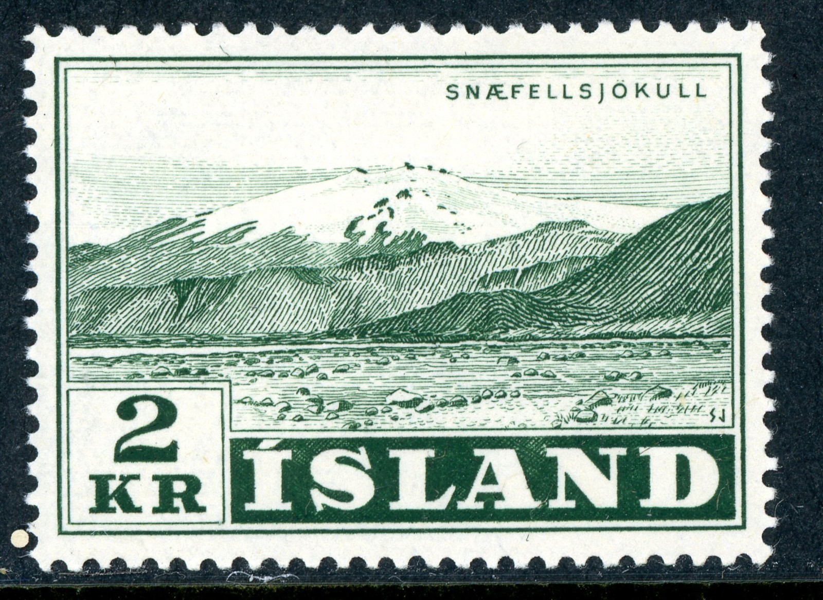 Iceland 1957 Glacier 2Kr Green Scott #302 Mint Non Hinged T102