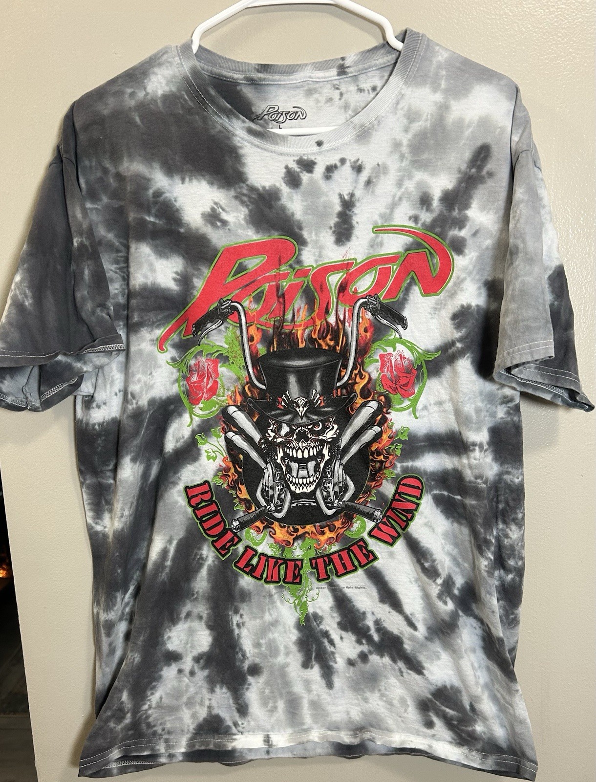 Poison Ride Like The Wind Large T-Shirt Unisex S/S Graphic Tie Dye Gray