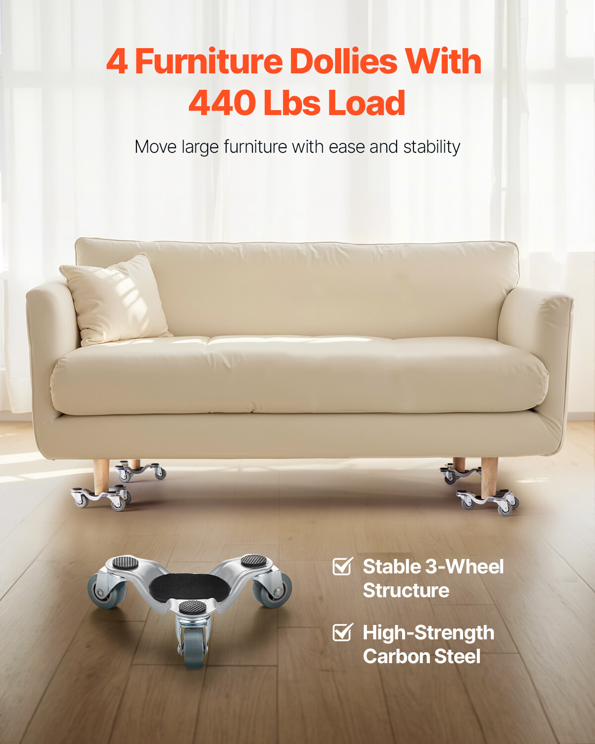 Furniture Dolly 4 pcs Steel Tri-dolly Set Furniture Mover 440 lbs Capacity