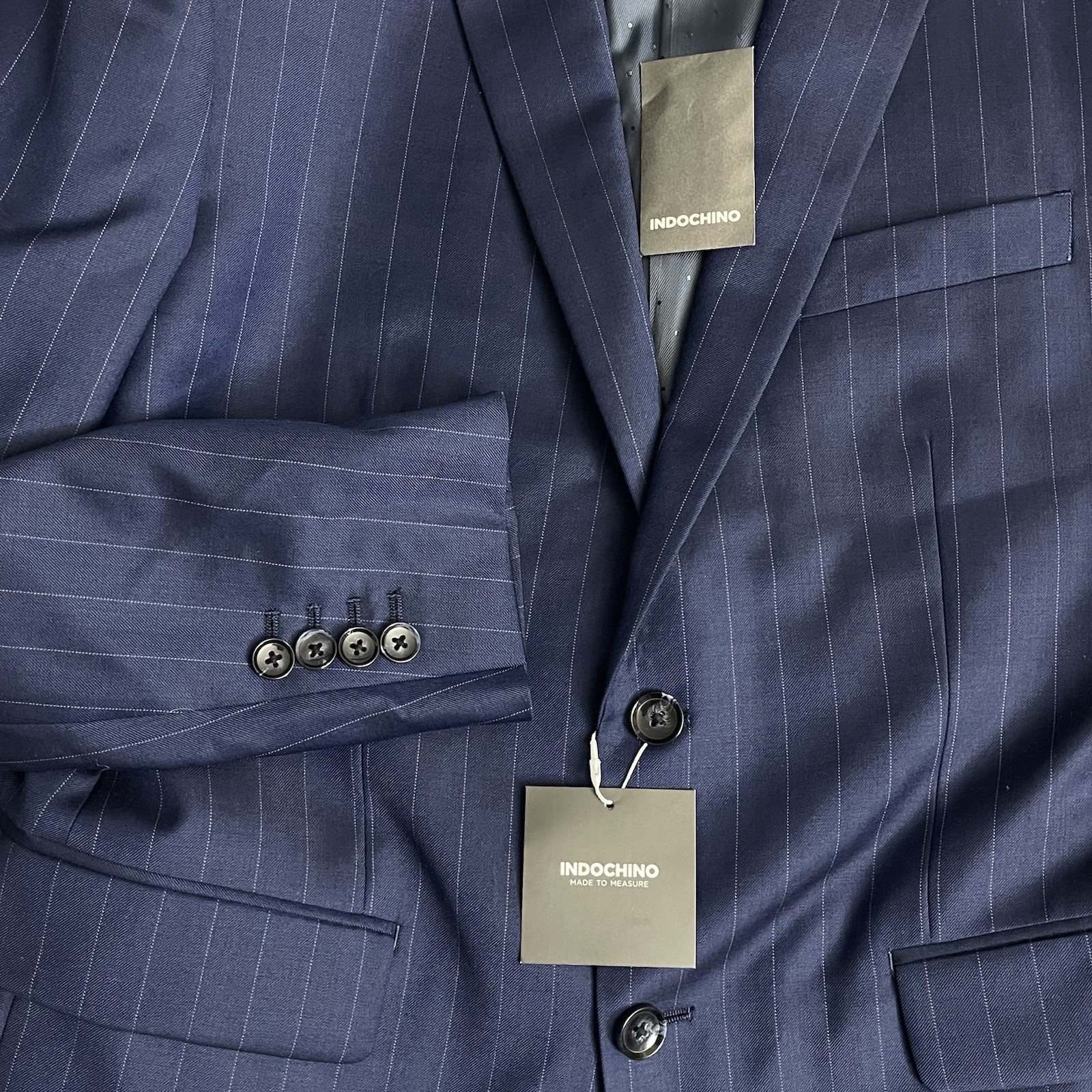 INDOCHINO Yaletown Mens Blazer Sport Coat Jacket Wool 52 Navy Stripe NWT