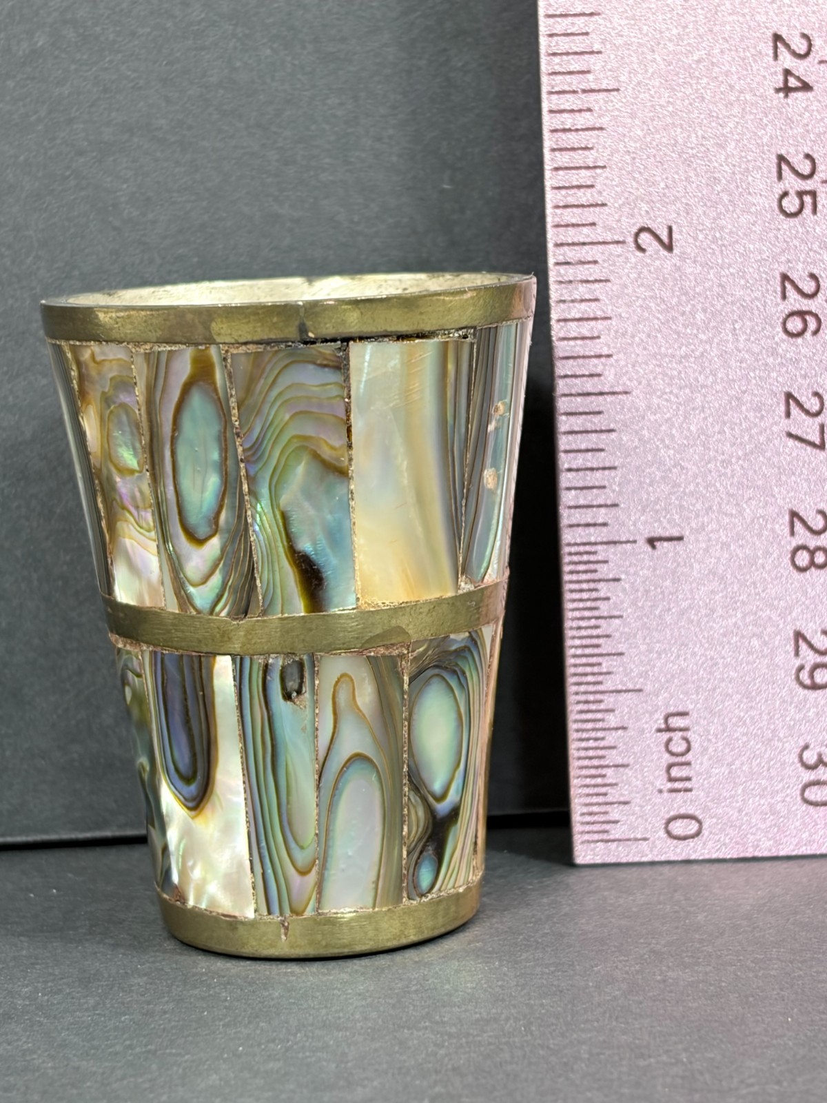 Vintage Brass and Abalone Shell Shot Glass Made in Mexico