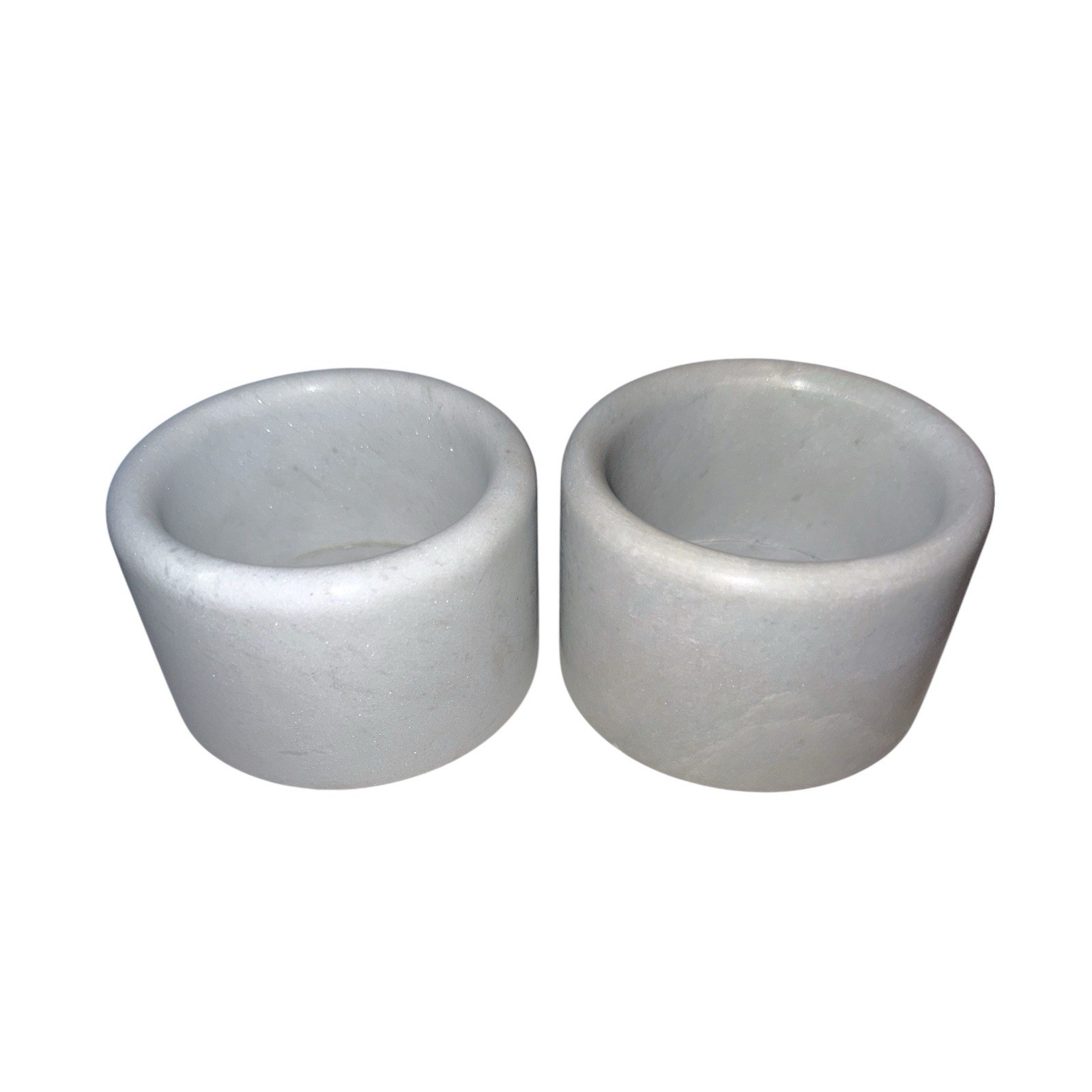 Vintage White Marble Salt Cellars Pinch Pots Set of 2 Heavy MCM Trinket Bowls