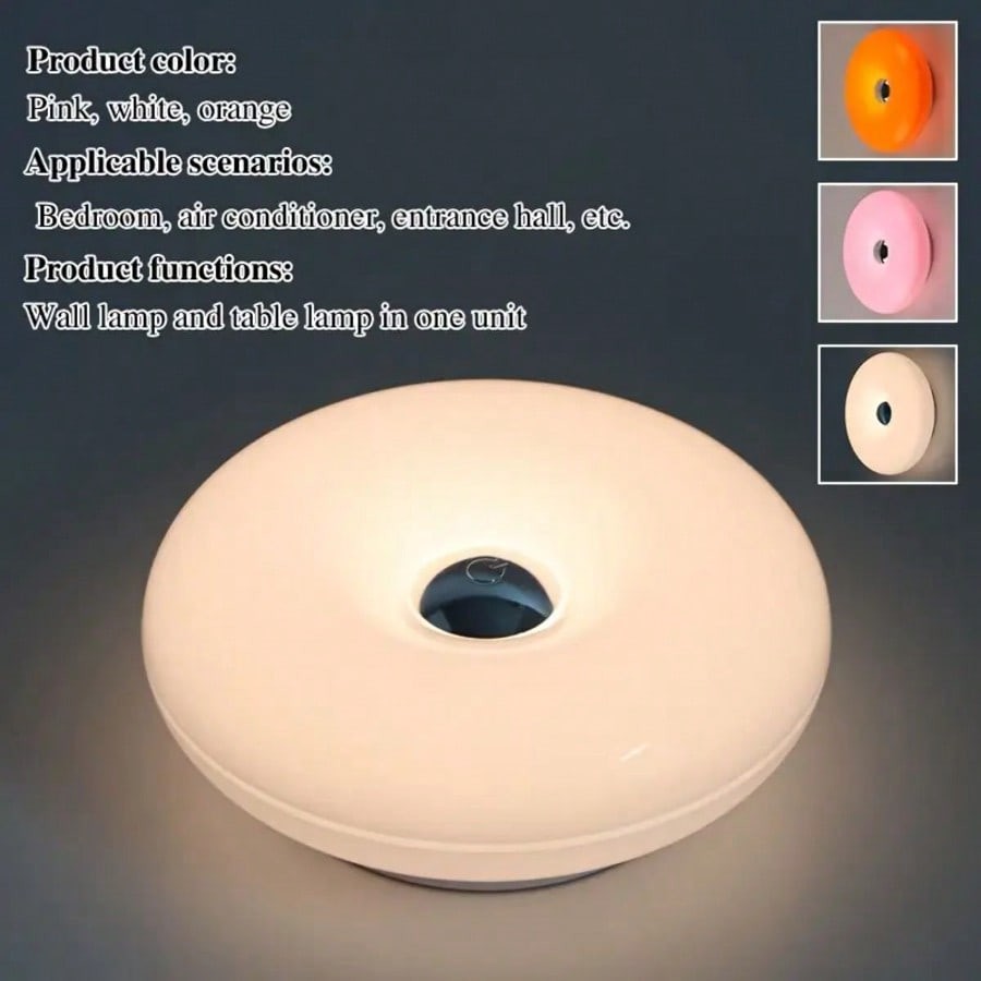 Modern Fashionable Donut-Shaped Atmosphere Lamp, Rechargeable, 3-Color Dimming..