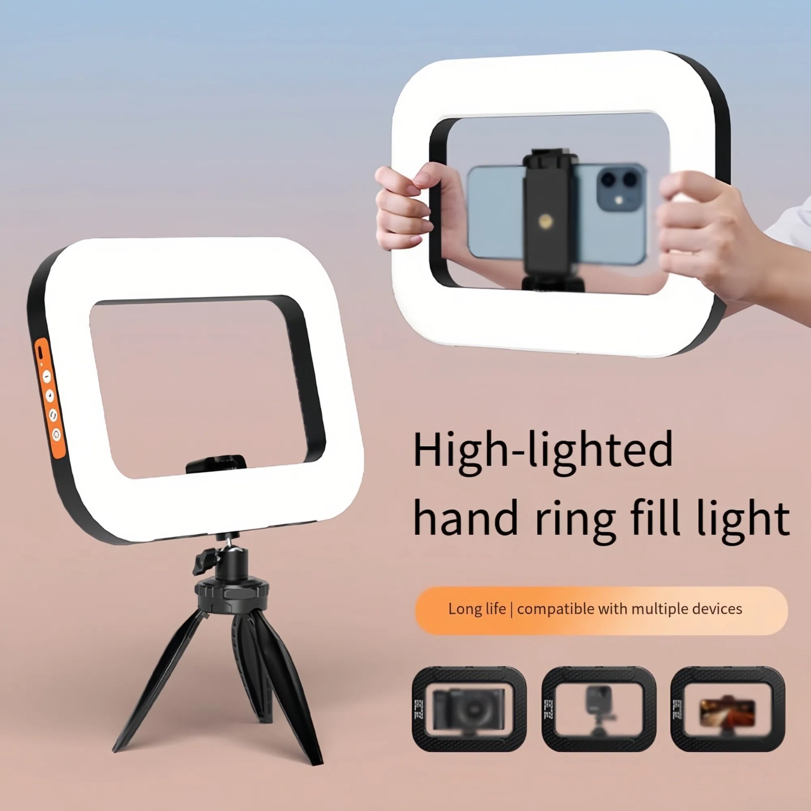 Handheld LED Ring Light Kit with Stand Dimmable 8500K for Makeup Phone Camera