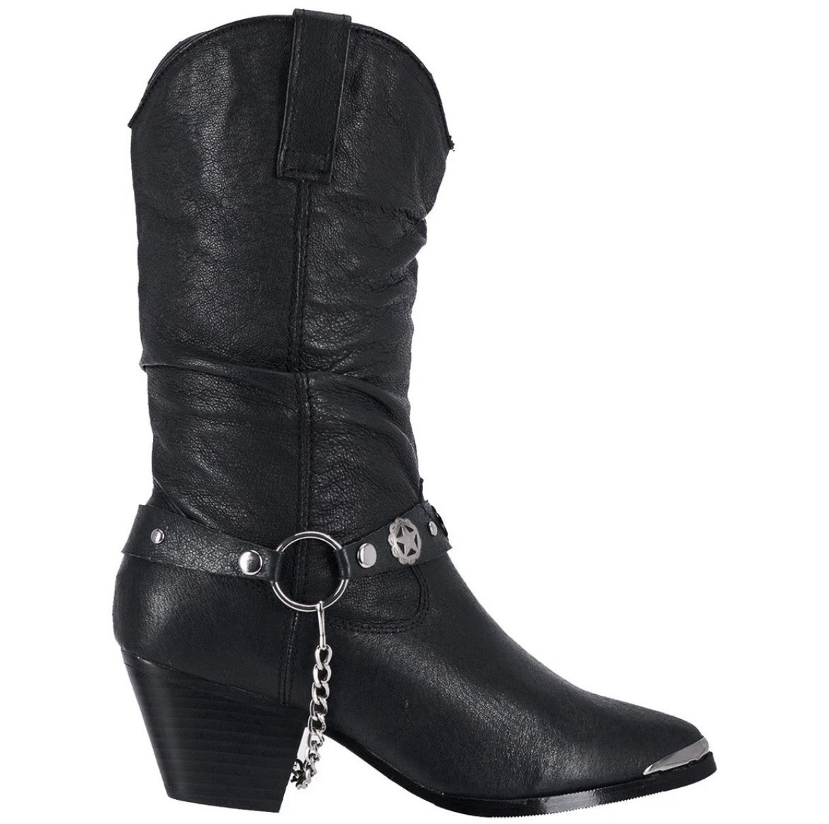 Dingo Wmn 8.5 Olivia DI 522 Pigskin Leather Boot Silver Tone Concho Strap Black