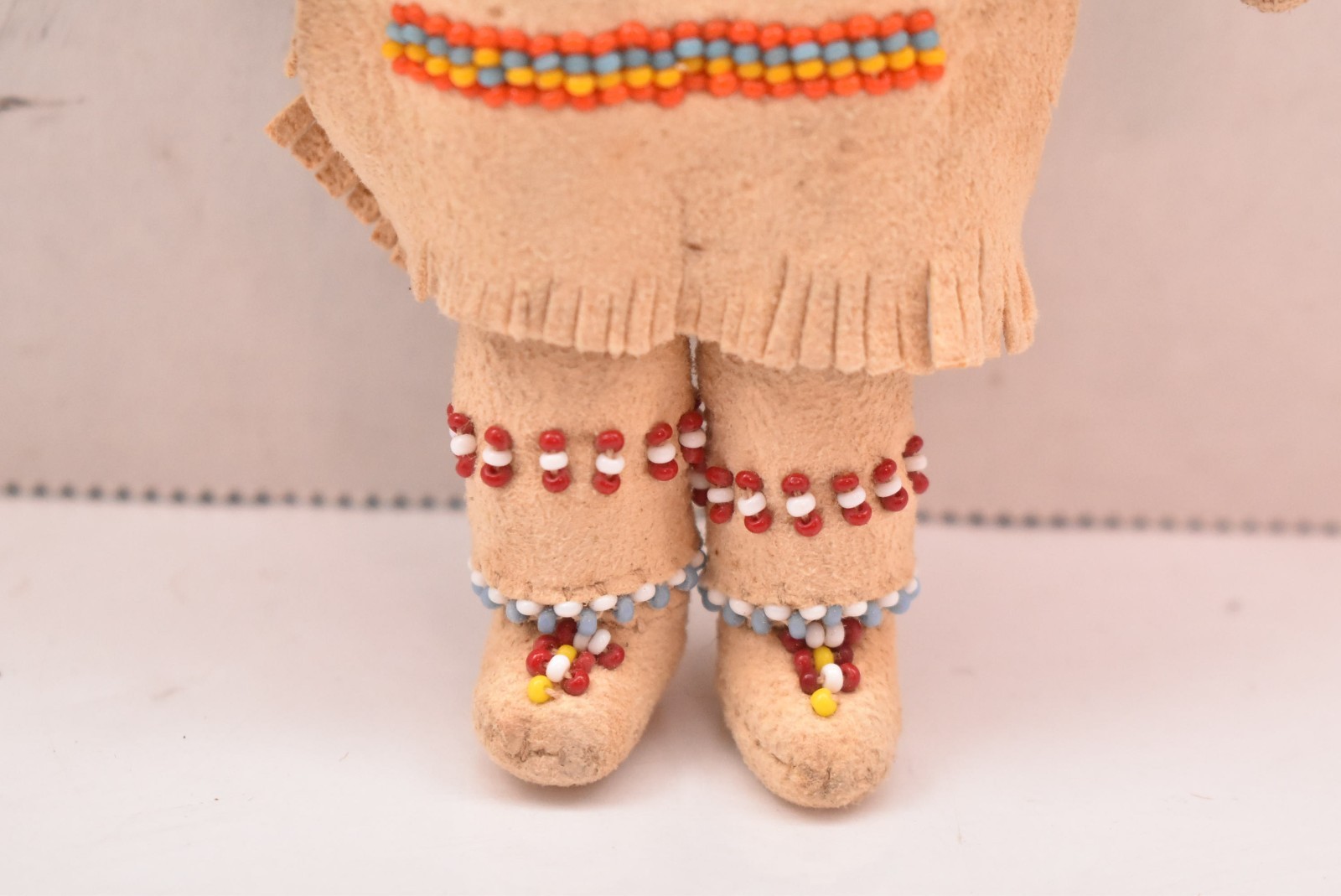 Vintage Native American Doll Beaded Sioux Indian W Leather Fringe 5.5" Tall-